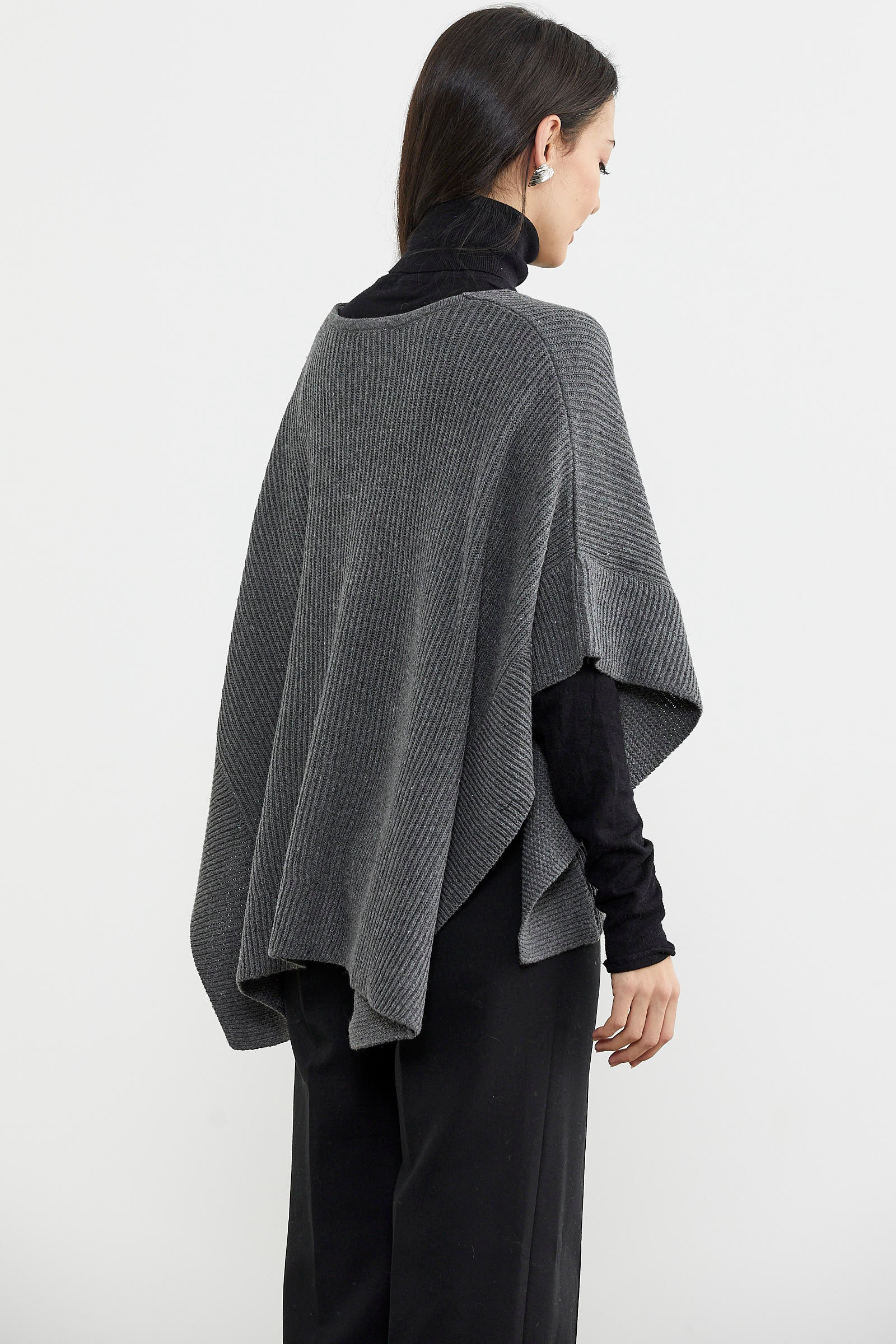 Bol Kesim V Yaka Triko Panço - Koyu Gri (6) Sementa