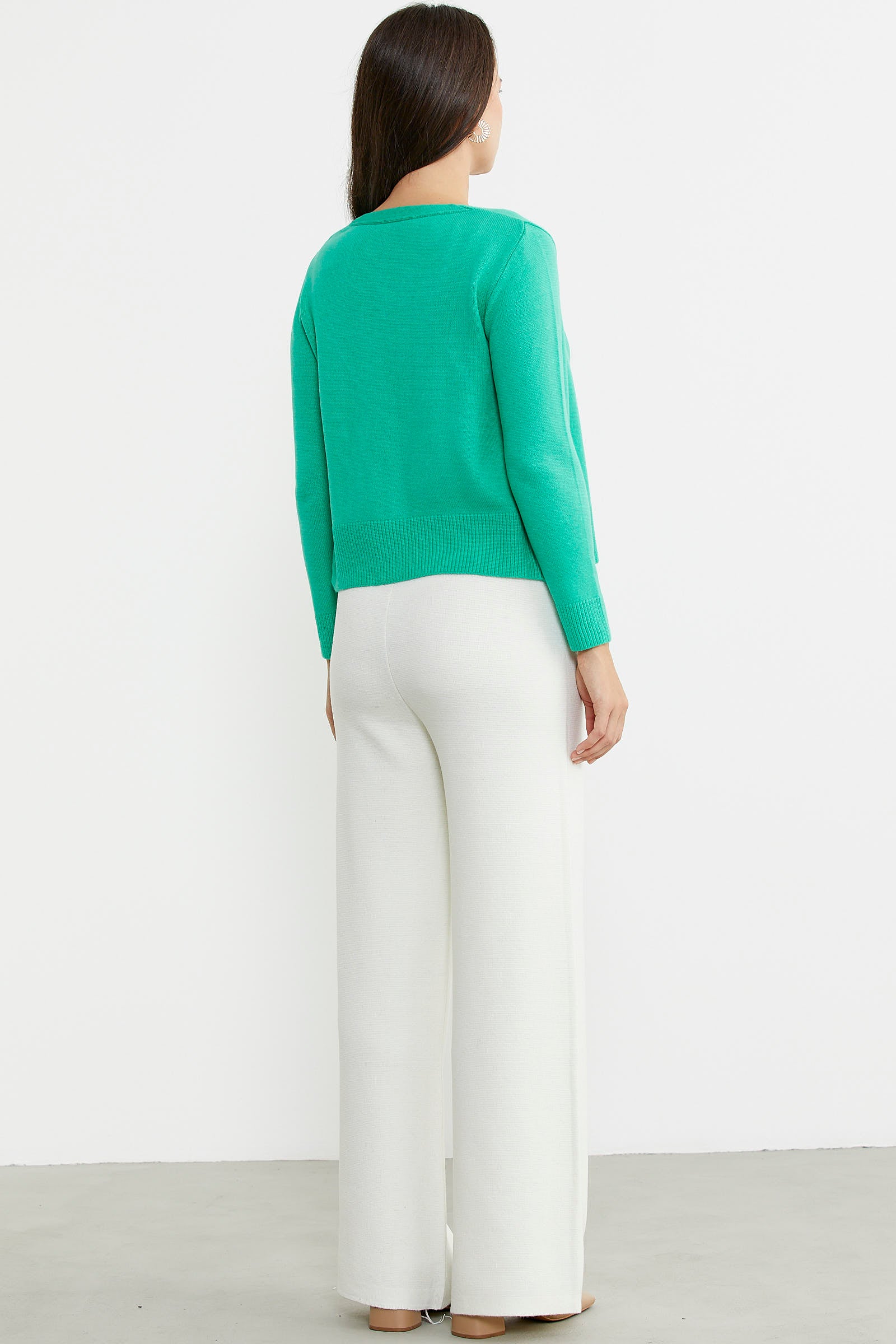 Bol Paça Lastikli Yünlü Triko Pantolon - Kemik - Sementa