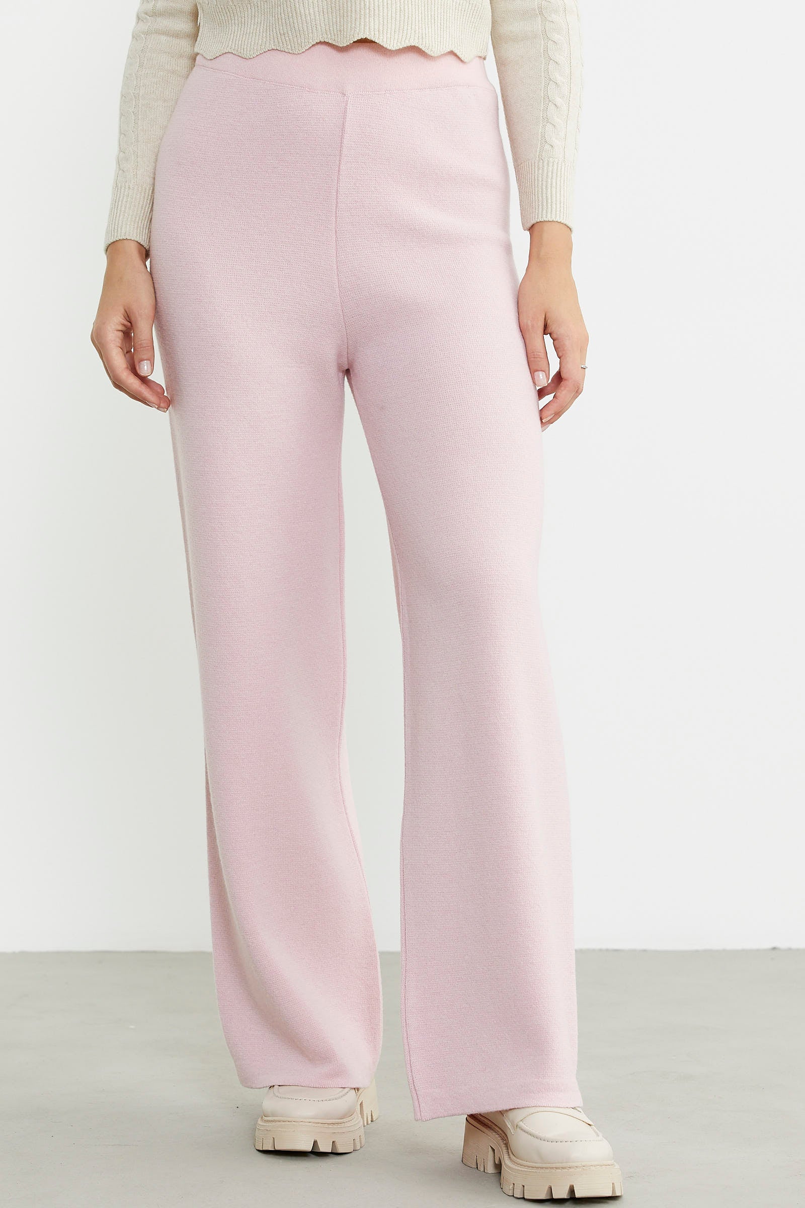 Bol Paça Lastikli Yünlü Triko Pantolon - Pembe - Sementa