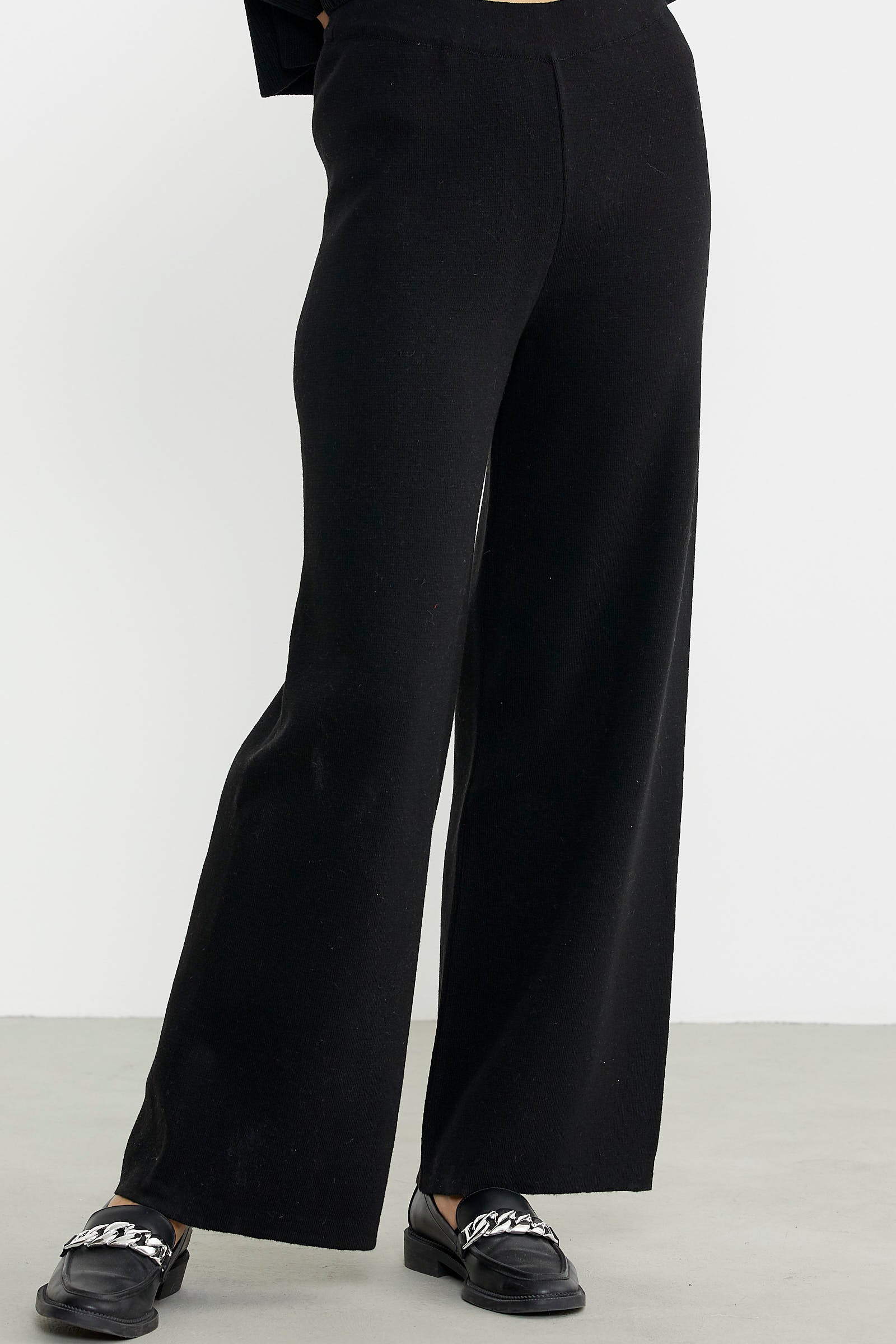 Bol Paça Lastikli Yünlü Triko Pantolon - Siyah - Sementa