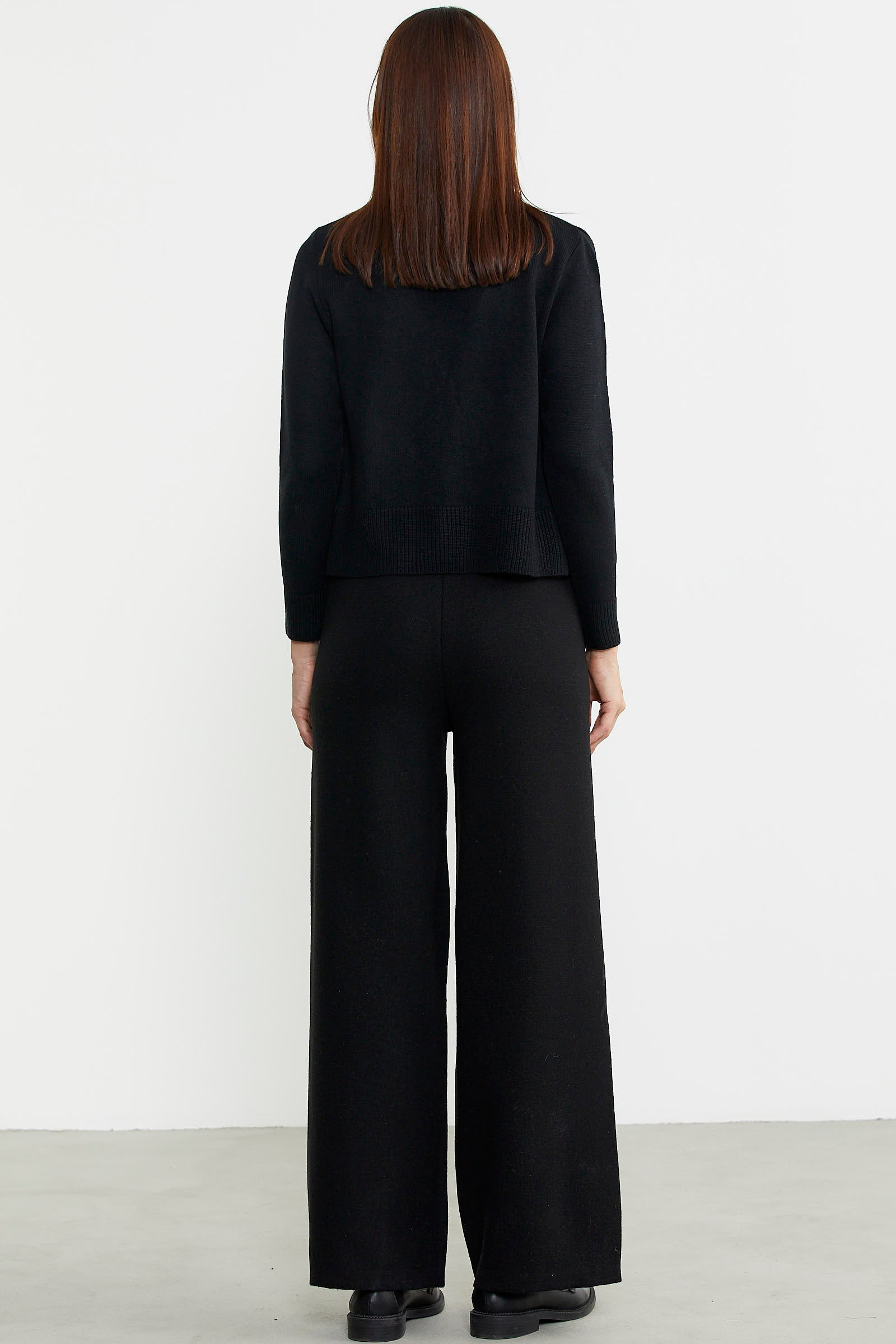 Bol Paça Lastikli Yünlü Triko Pantolon - Siyah - Sementa