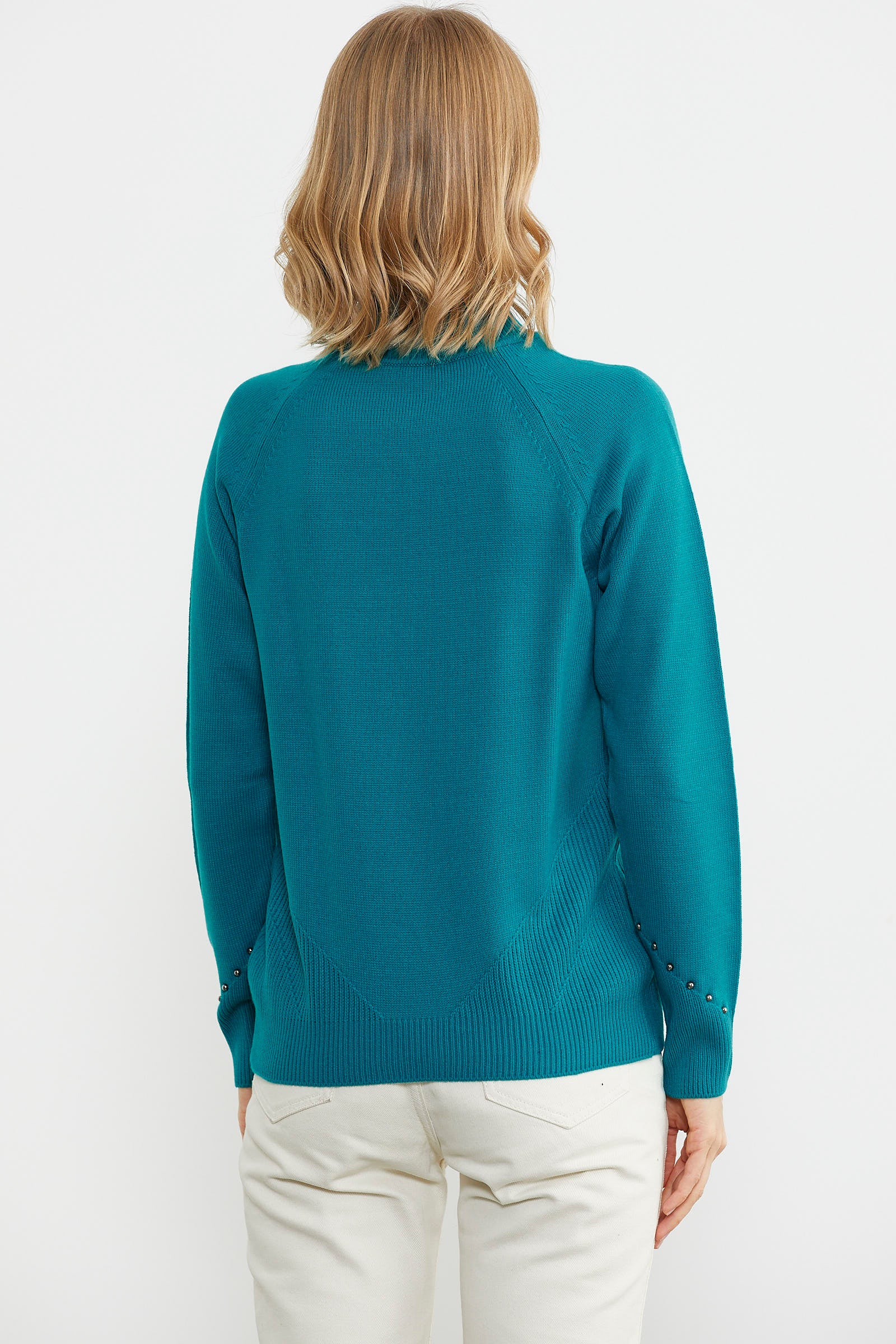 Boncuk Detaylı Triko Kazak - Turkuaz (5) Sementa