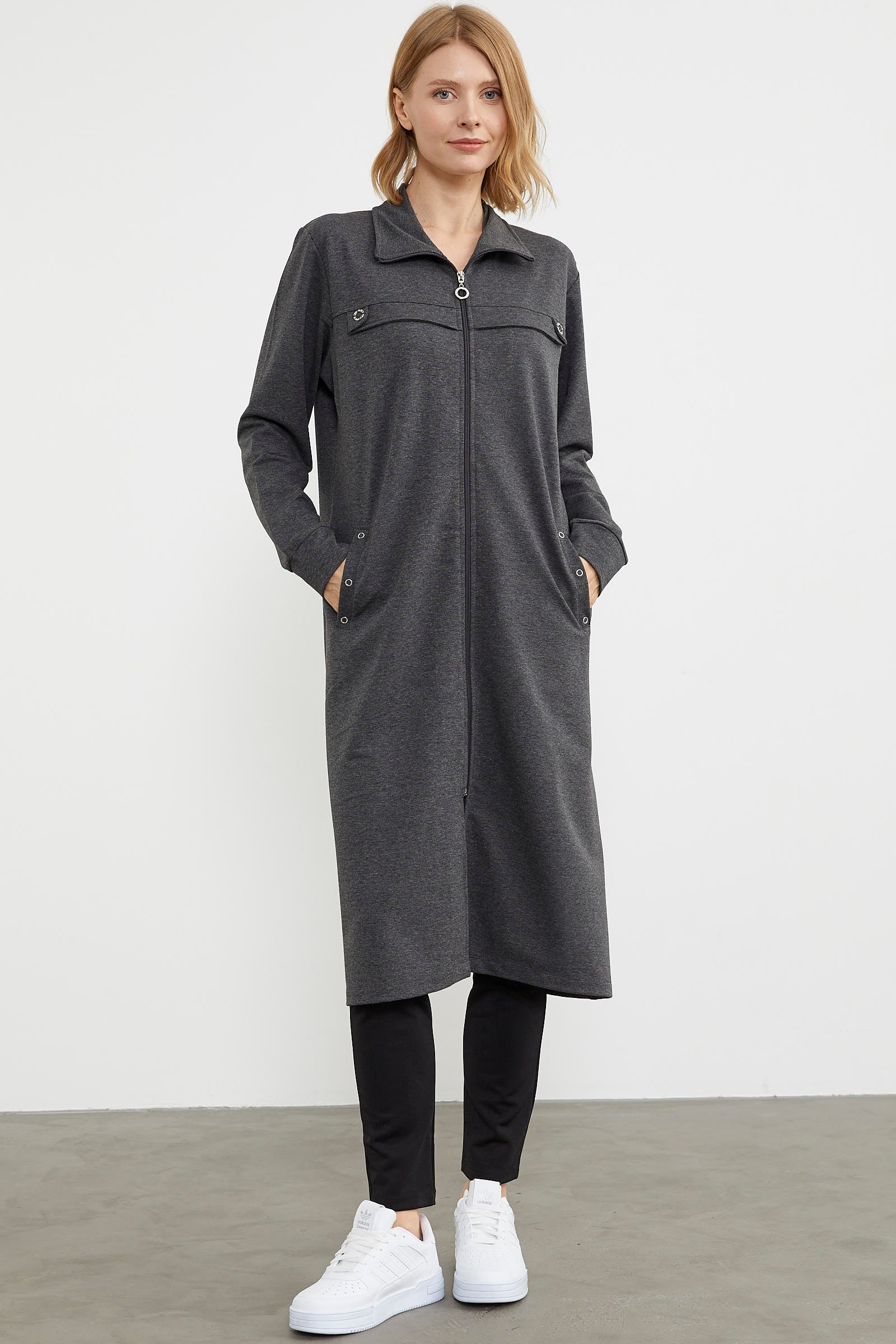 Boydan Fermuarlı Ribanalı İki İplik Kap - Antrasit (1) Sementa