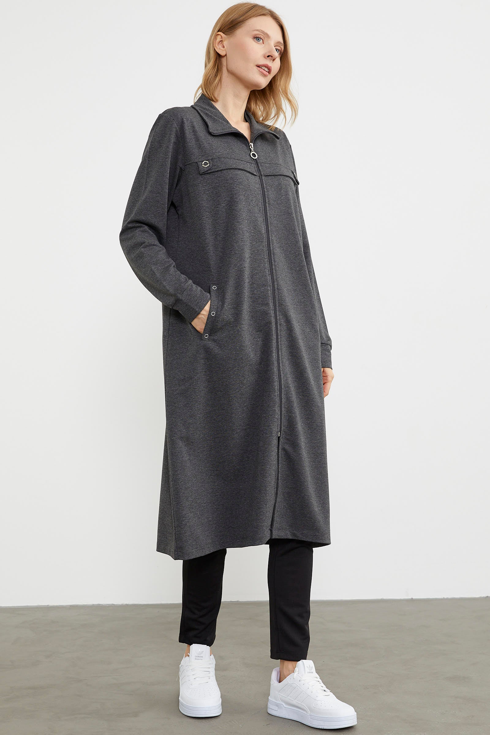 Boydan Fermuarlı Ribanalı İki İplik Kap - Antrasit (2) Sementa