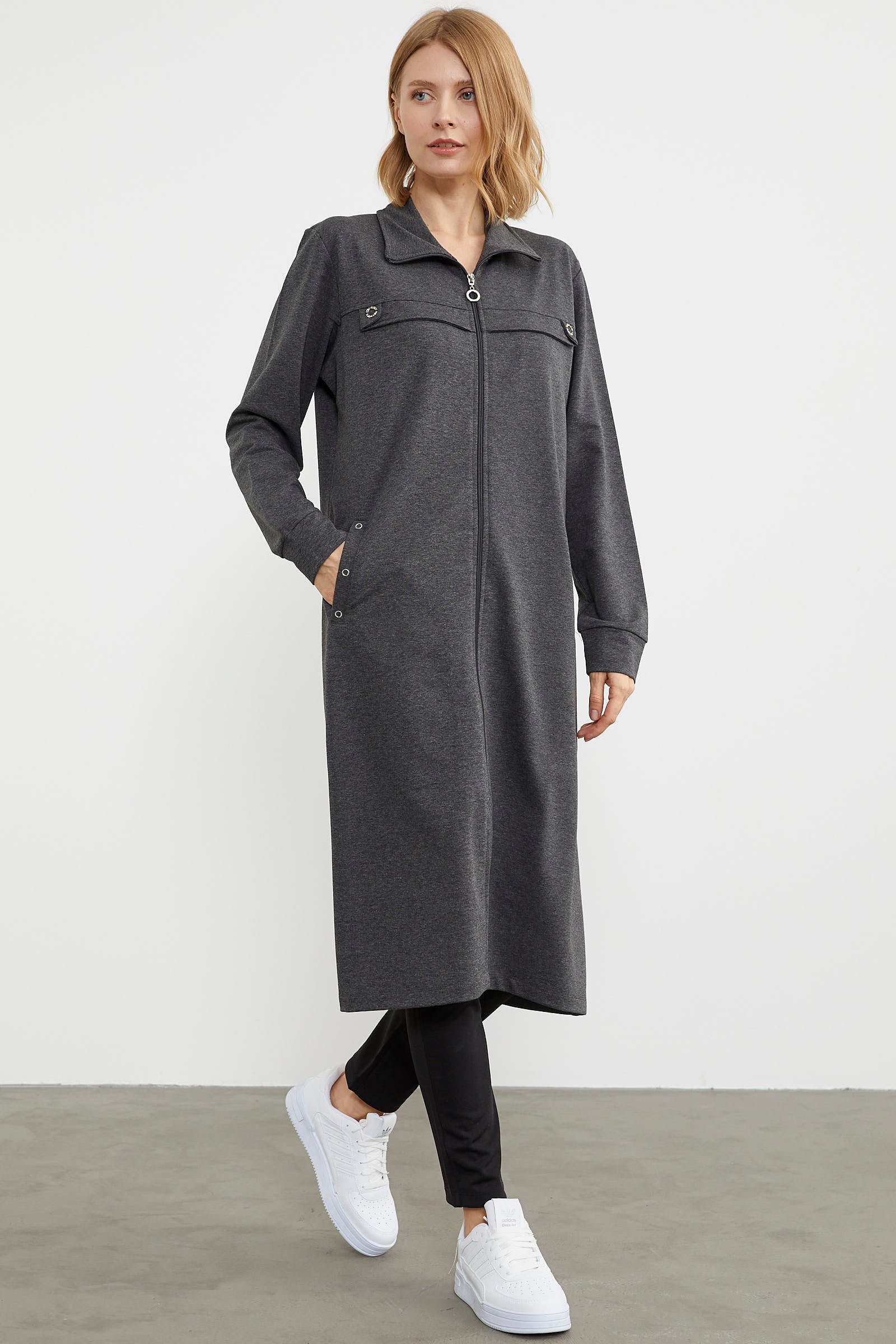 Boydan Fermuarlı Ribanalı İki İplik Kap - Antrasit (3) Sementa