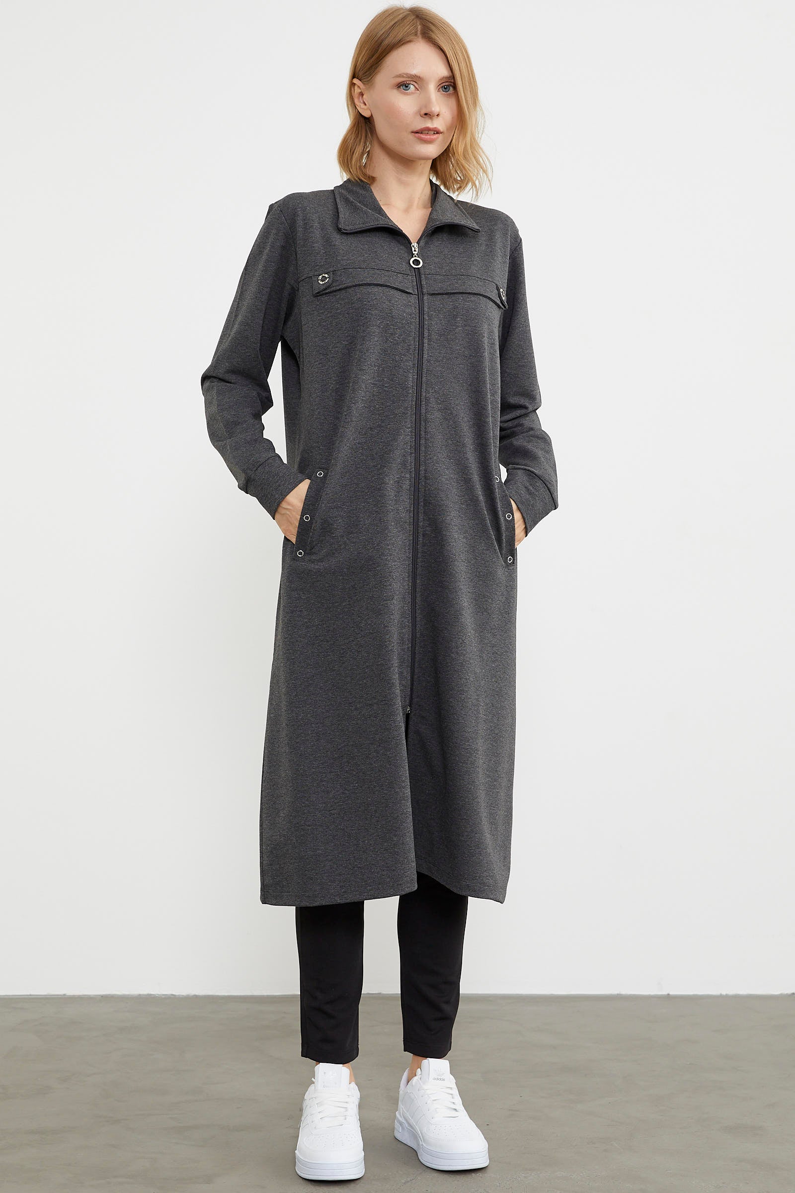 Boydan Fermuarlı Ribanalı İki İplik Kap - Antrasit (4) Sementa