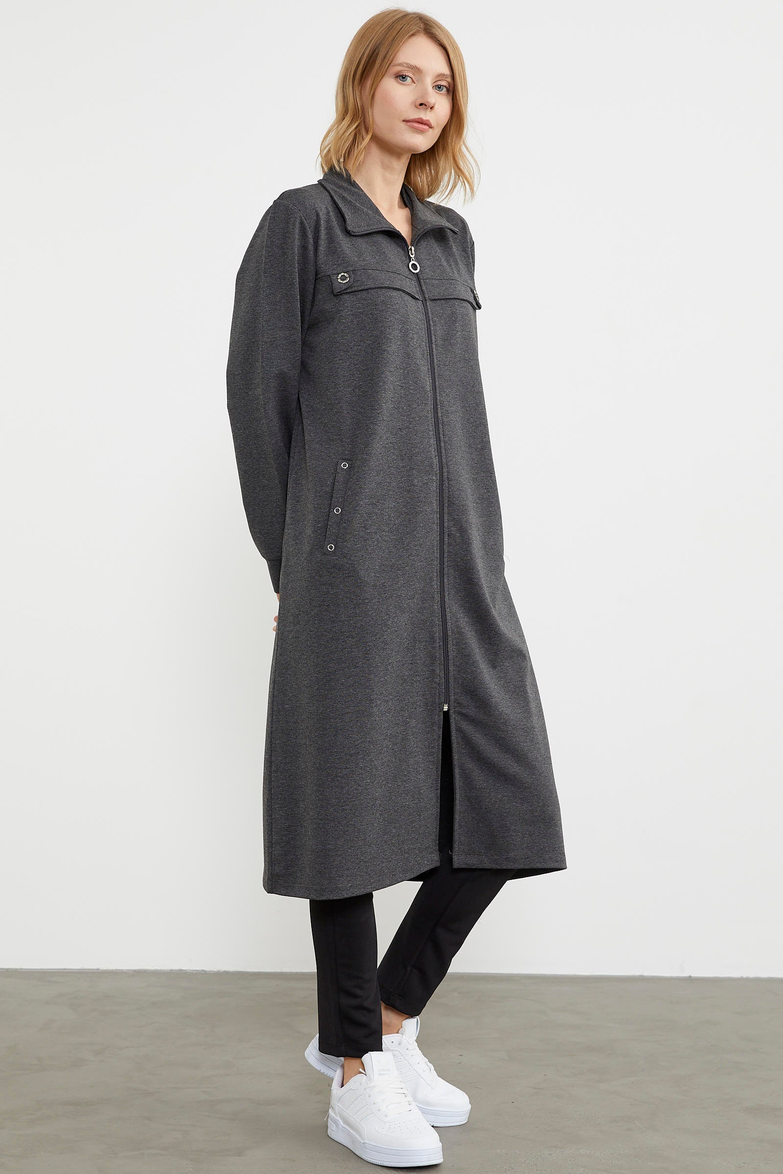 Boydan Fermuarlı Ribanalı İki İplik Kap - Antrasit (5) Sementa