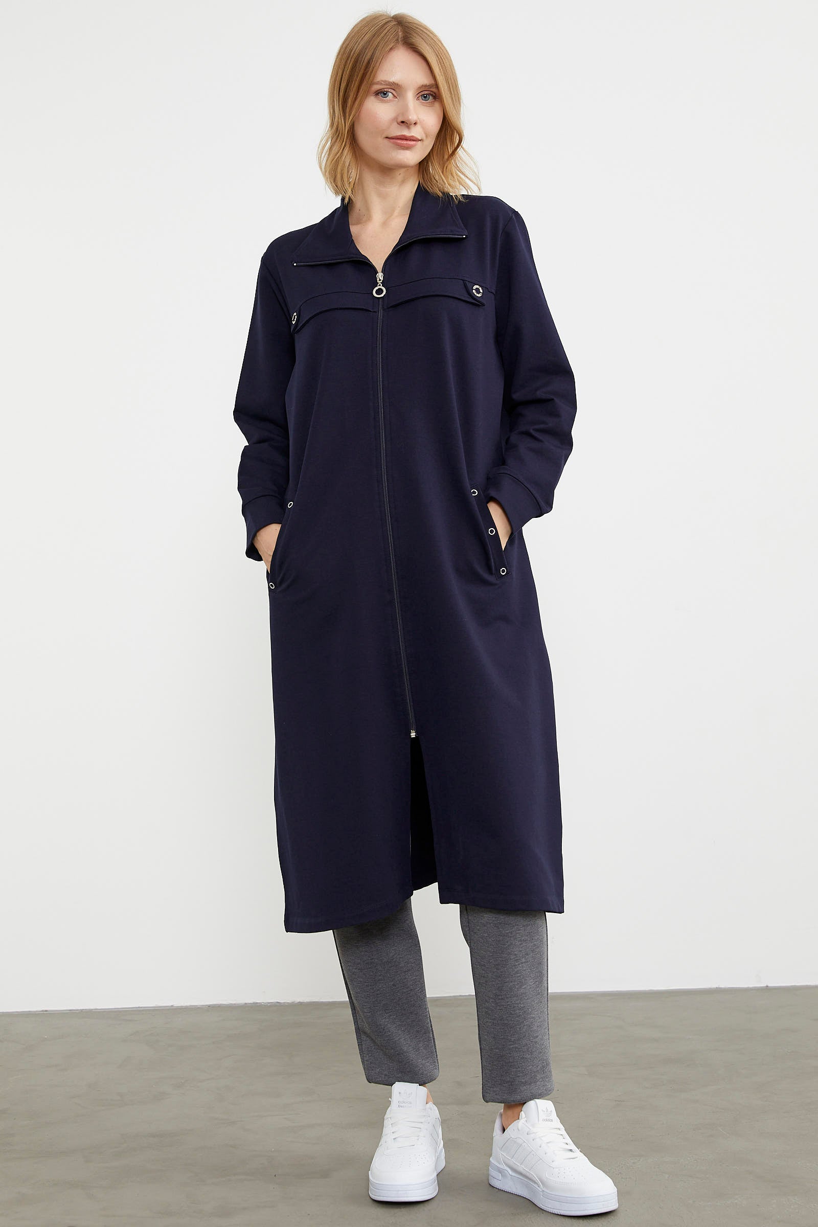 Boydan Fermuarlı Ribanalı İki İplik Kap - Lacivert (1) Sementa