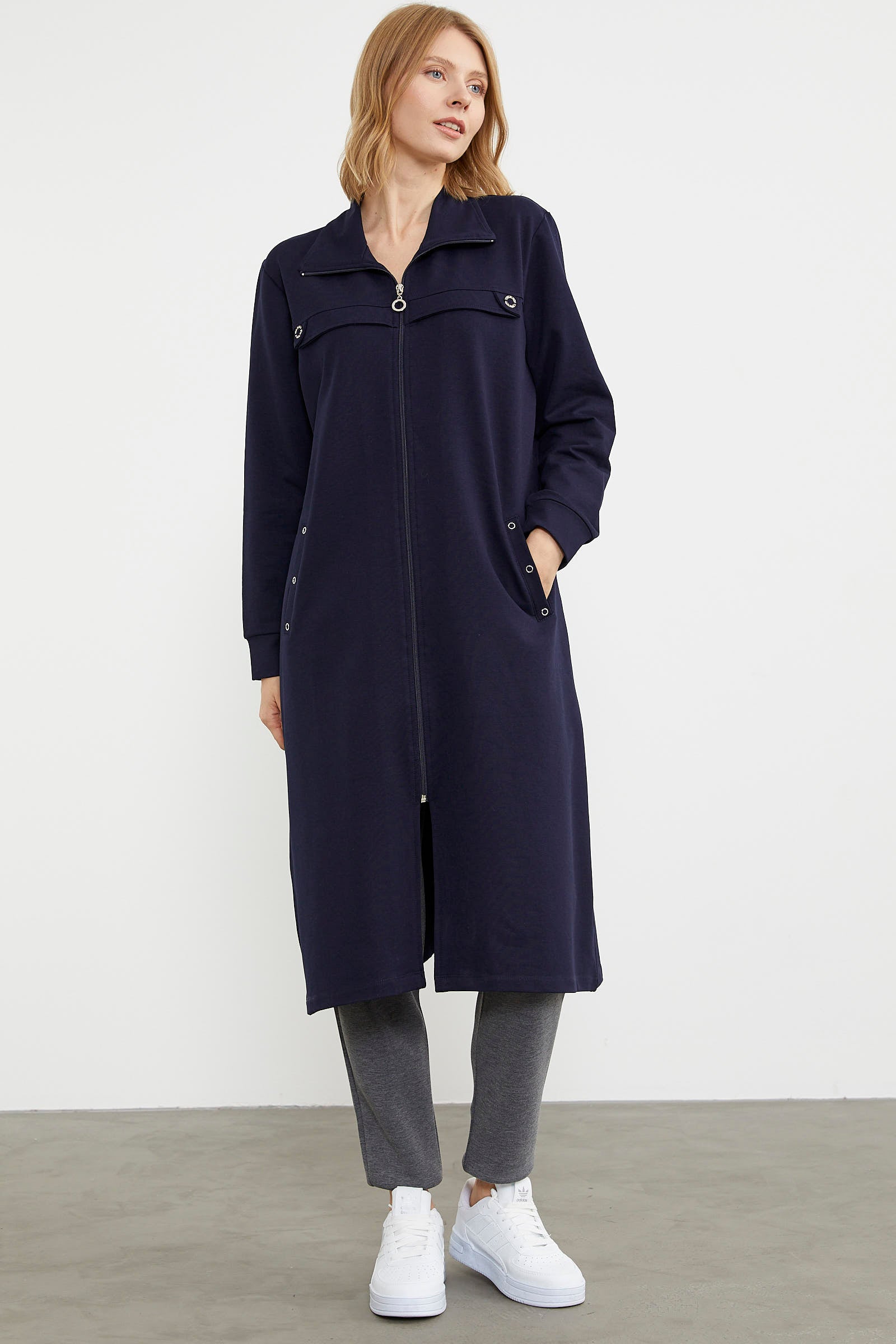 Boydan Fermuarlı Ribanalı İki İplik Kap - Lacivert (2) Sementa