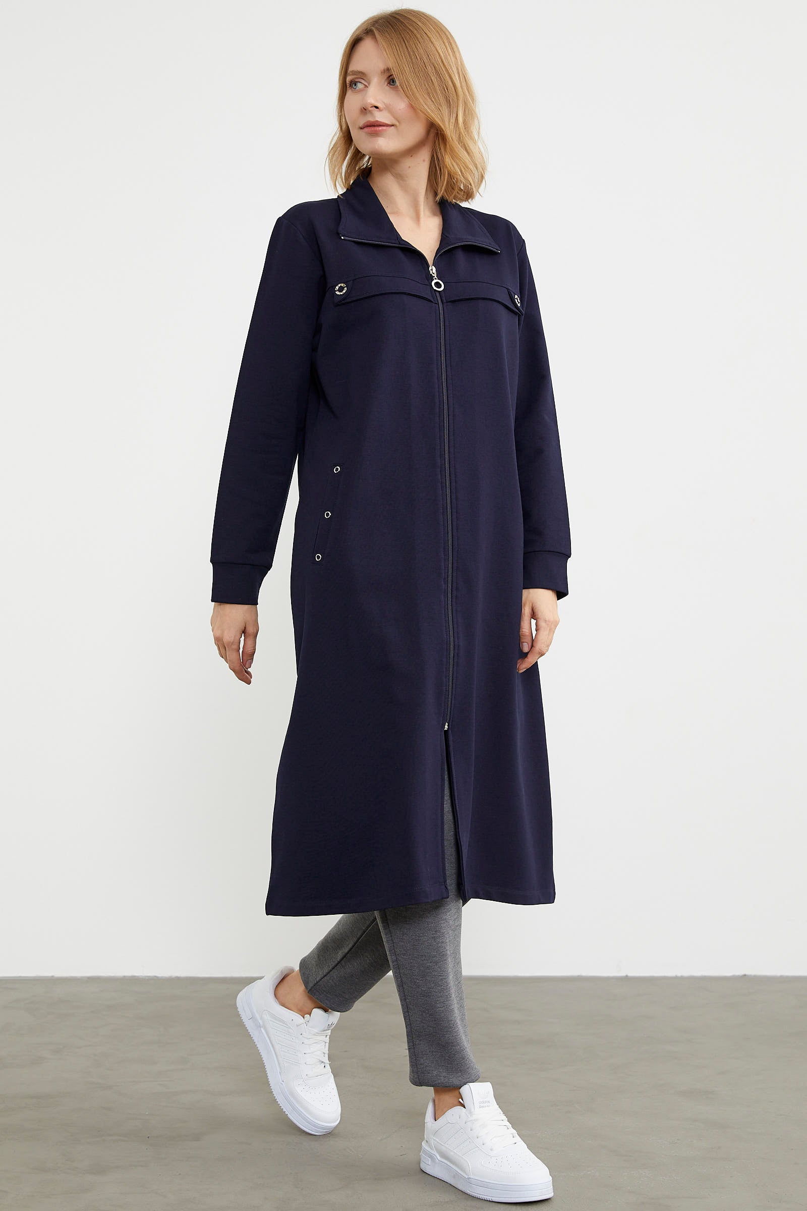 Boydan Fermuarlı Ribanalı İki İplik Kap - Lacivert (3) Sementa