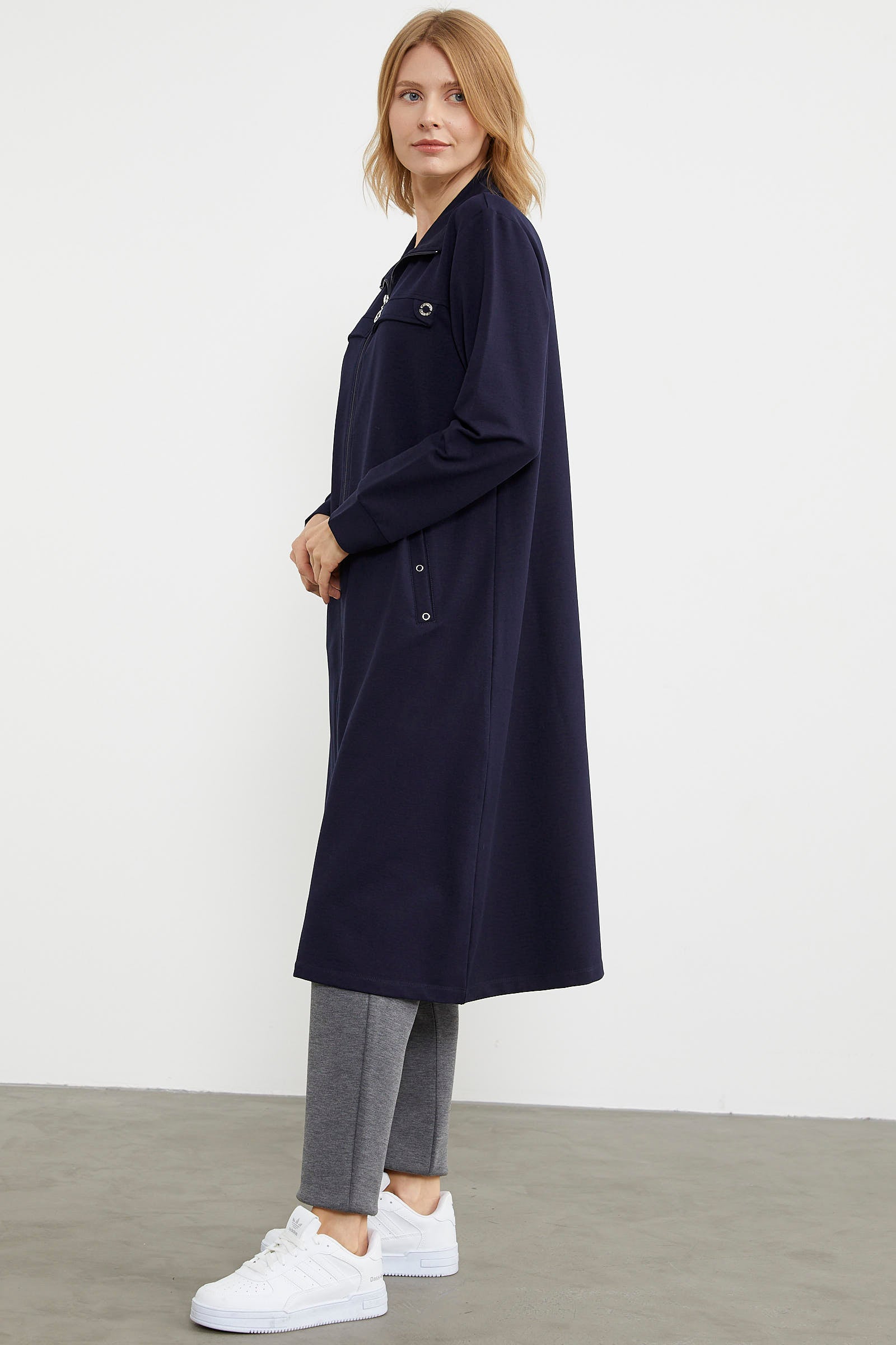 Boydan Fermuarlı Ribanalı İki İplik Kap - Lacivert (4) Sementa