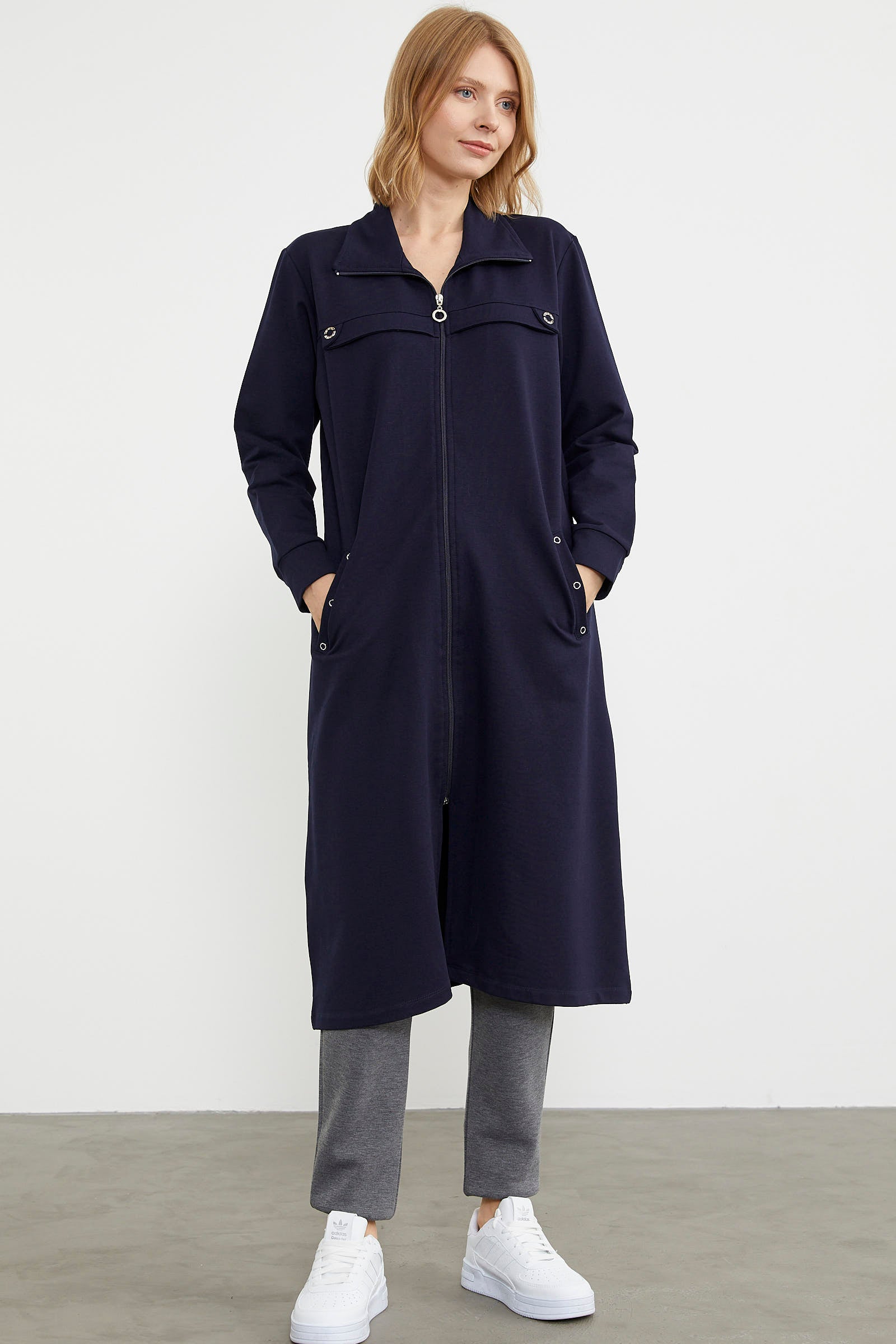 Boydan Fermuarlı Ribanalı İki İplik Kap - Lacivert (6) Sementa