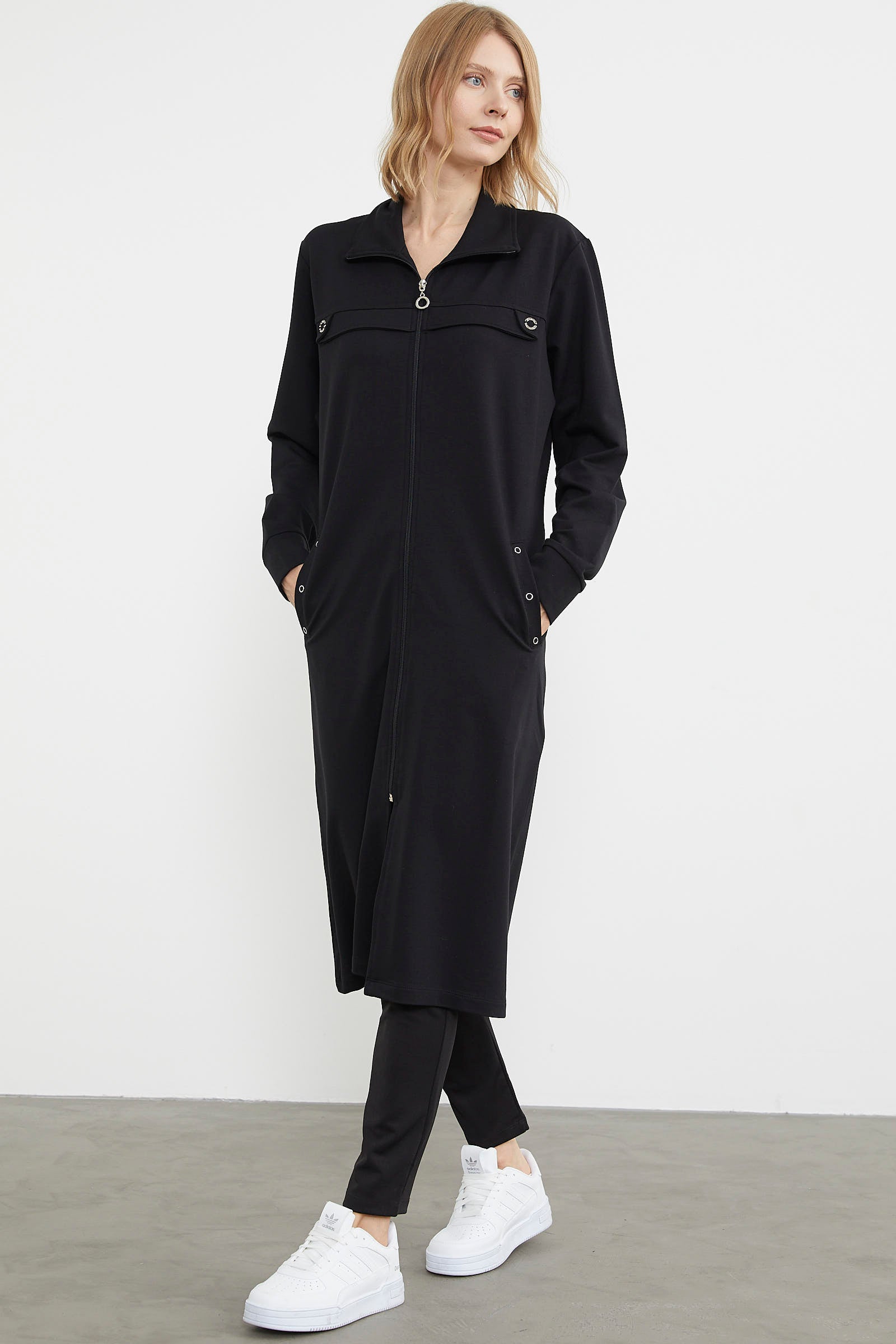 Boydan Fermuarlı Ribanalı İki İplik Kap - Siyah (2) Sementa