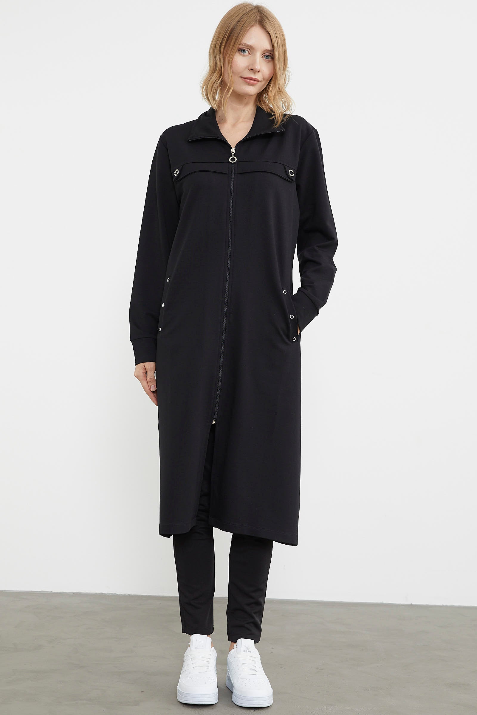 Boydan Fermuarlı Ribanalı İki İplik Kap - Siyah (3) Sementa