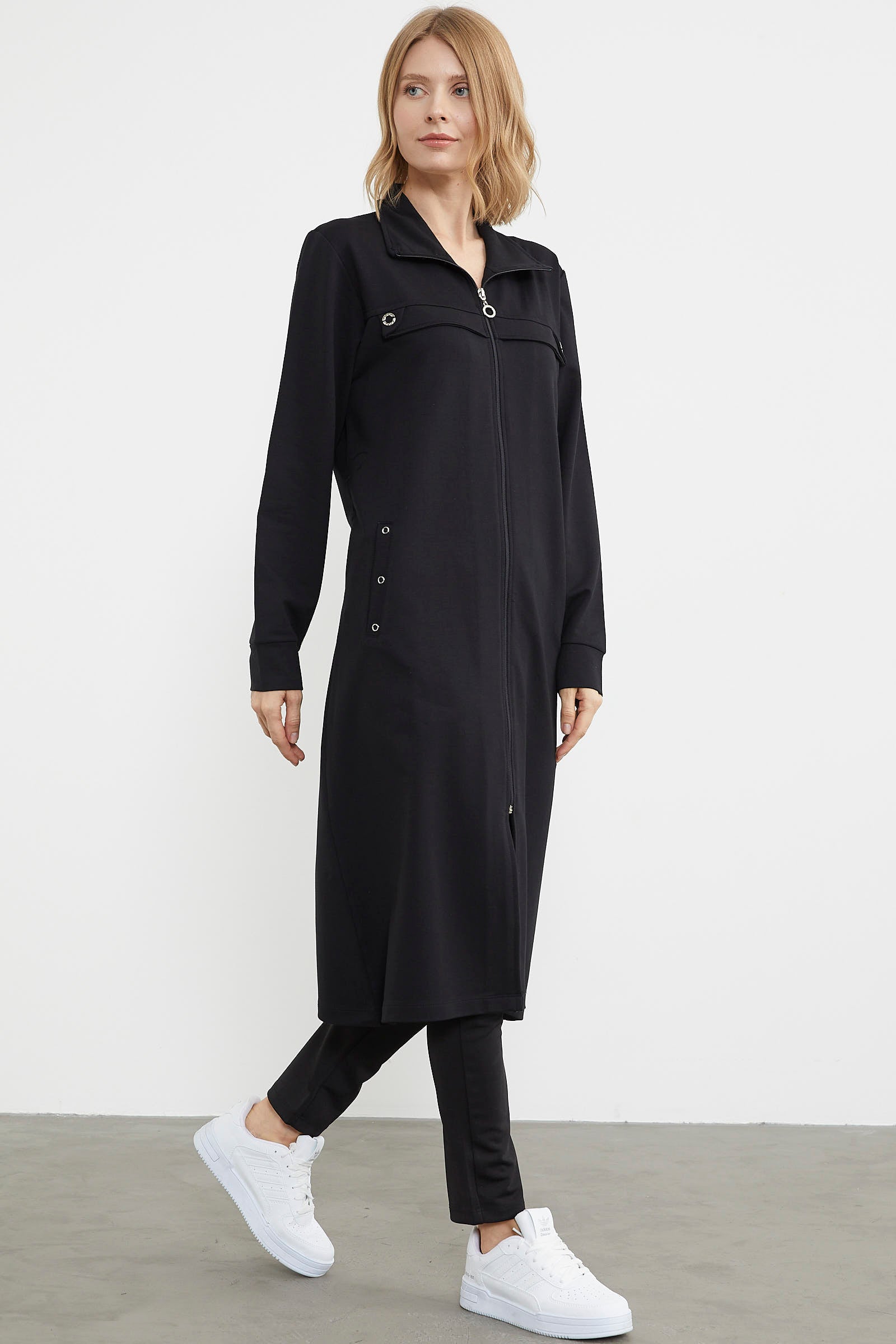 Boydan Fermuarlı Ribanalı İki İplik Kap - Siyah (4) Sementa