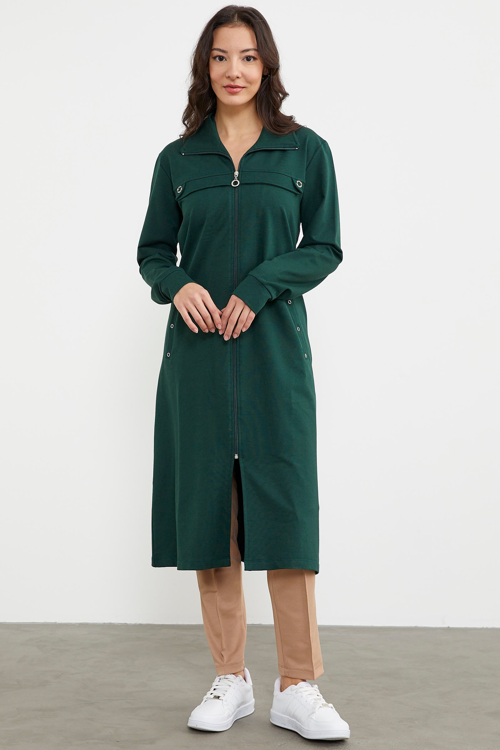 Boydan Fermuarlı Ribanalı İki İplik Kap - Yeşil (1) Sementa