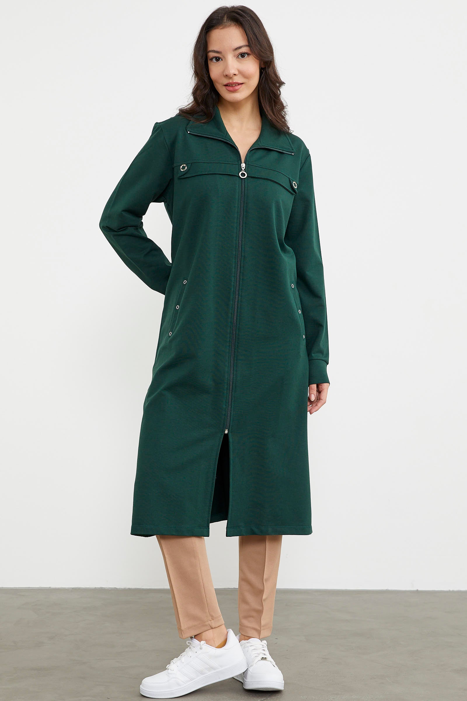 Boydan Fermuarlı Ribanalı İki İplik Kap - Yeşil (2) Sementa