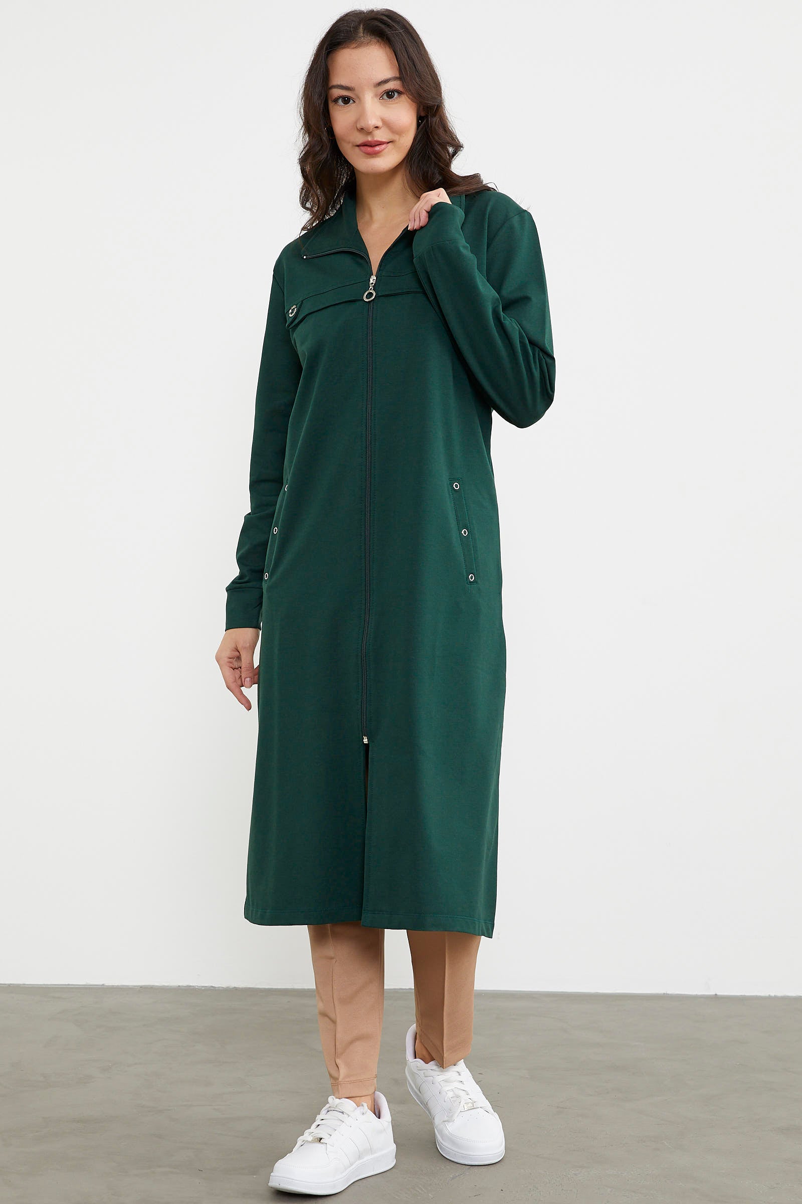 Boydan Fermuarlı Ribanalı İki İplik Kap - Yeşil (3) Sementa