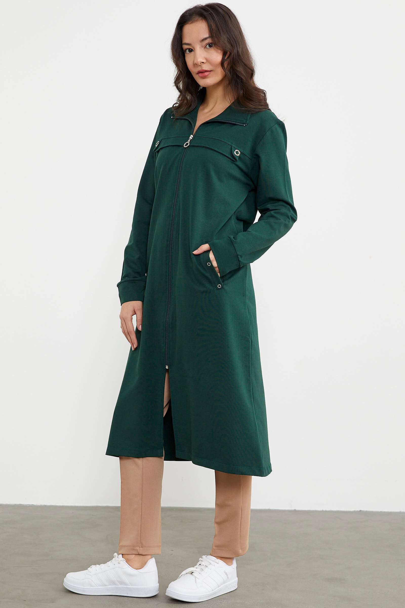 Boydan Fermuarlı Ribanalı İki İplik Kap - Yeşil (4) Sementa