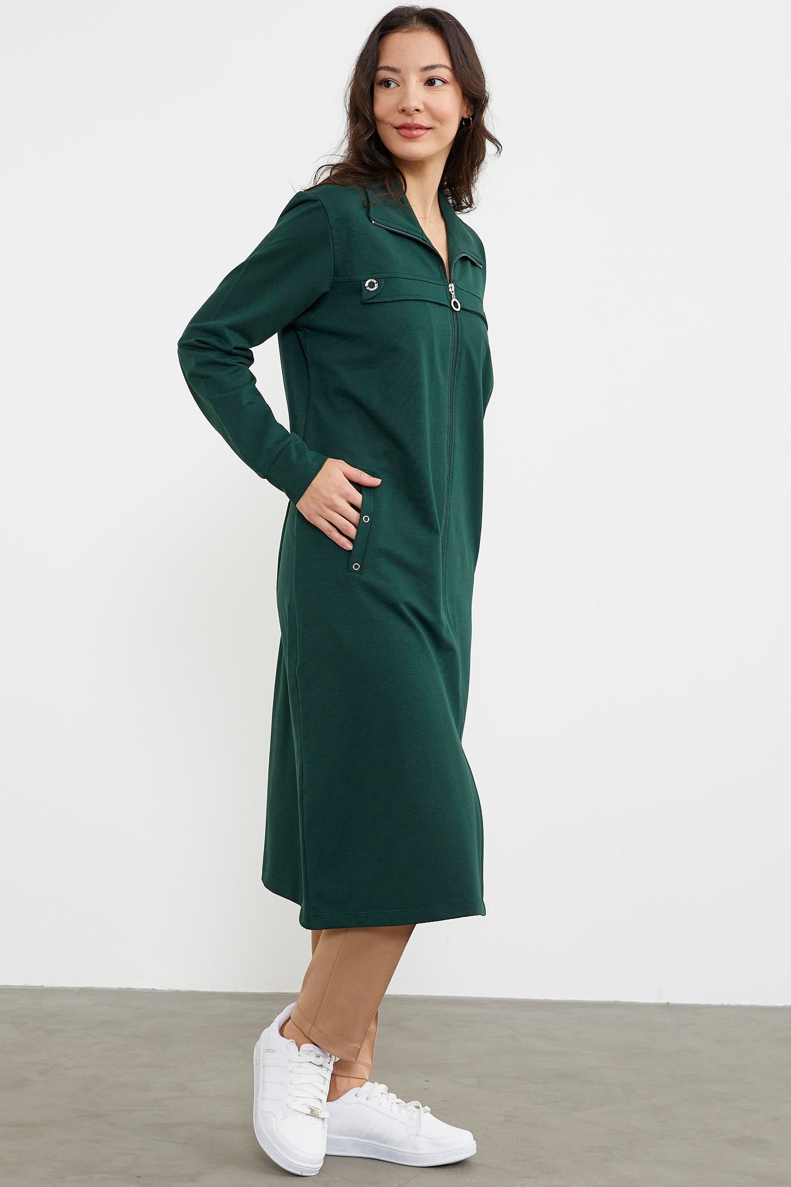 Boydan Fermuarlı Ribanalı İki İplik Kap - Yeşil (5) Sementa