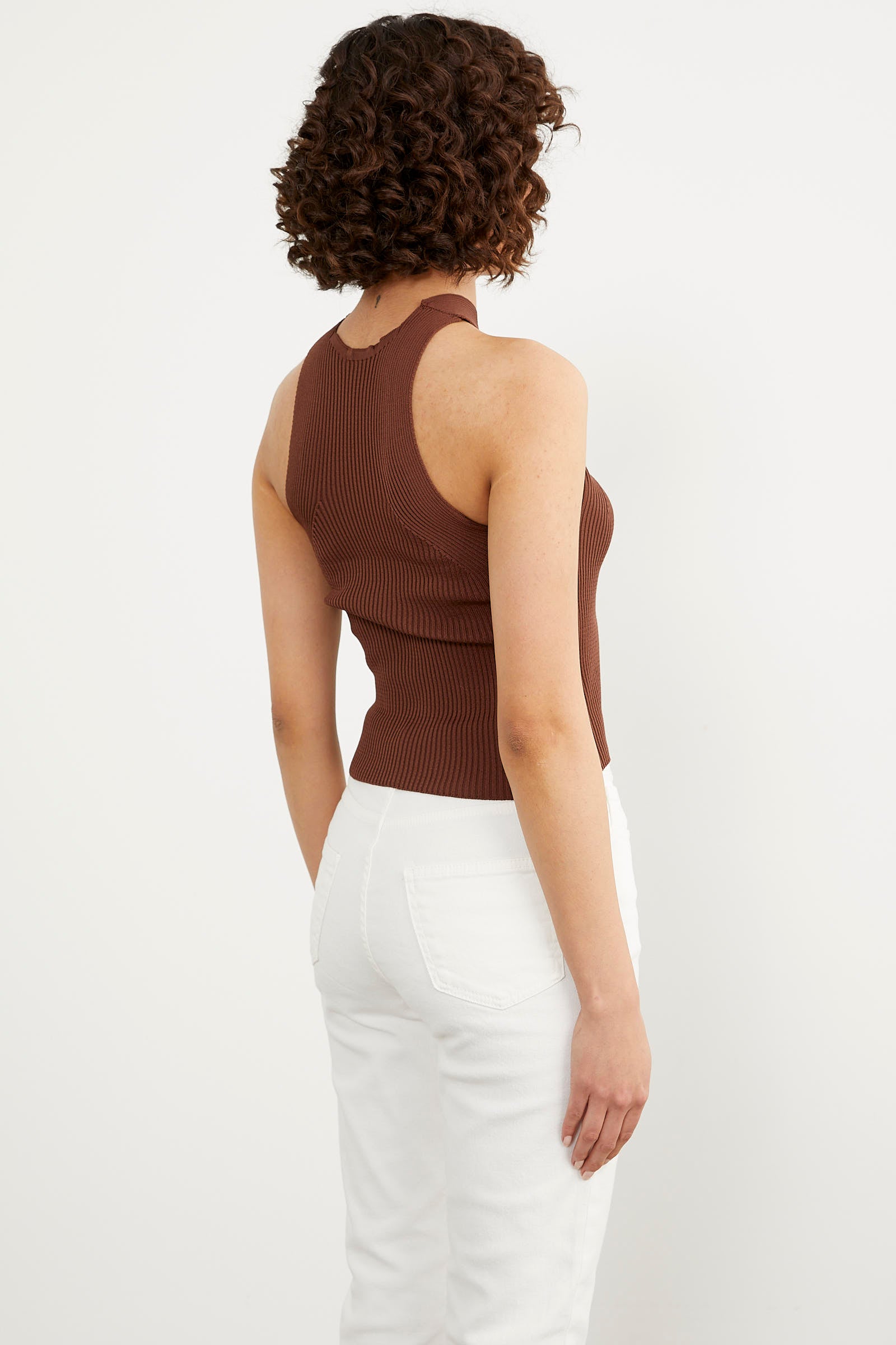 Boyundan Çapraz Askılı Triko Atlet - Kahve (5) Sementa