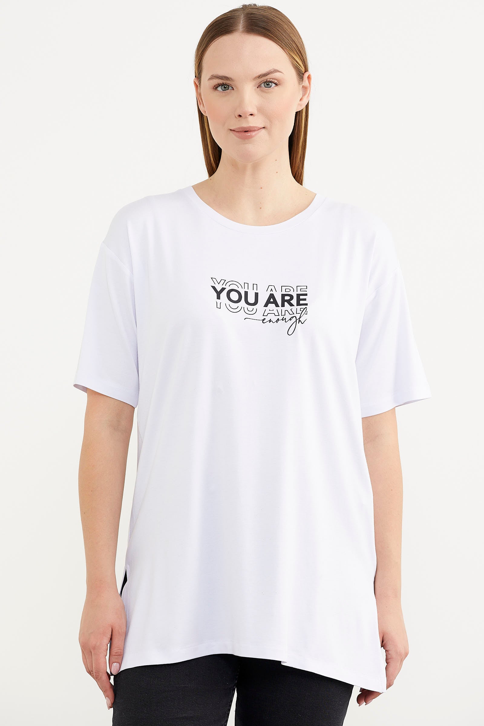 Büyük Beden Baskılı Bluz - Beyaz (1) Sementa