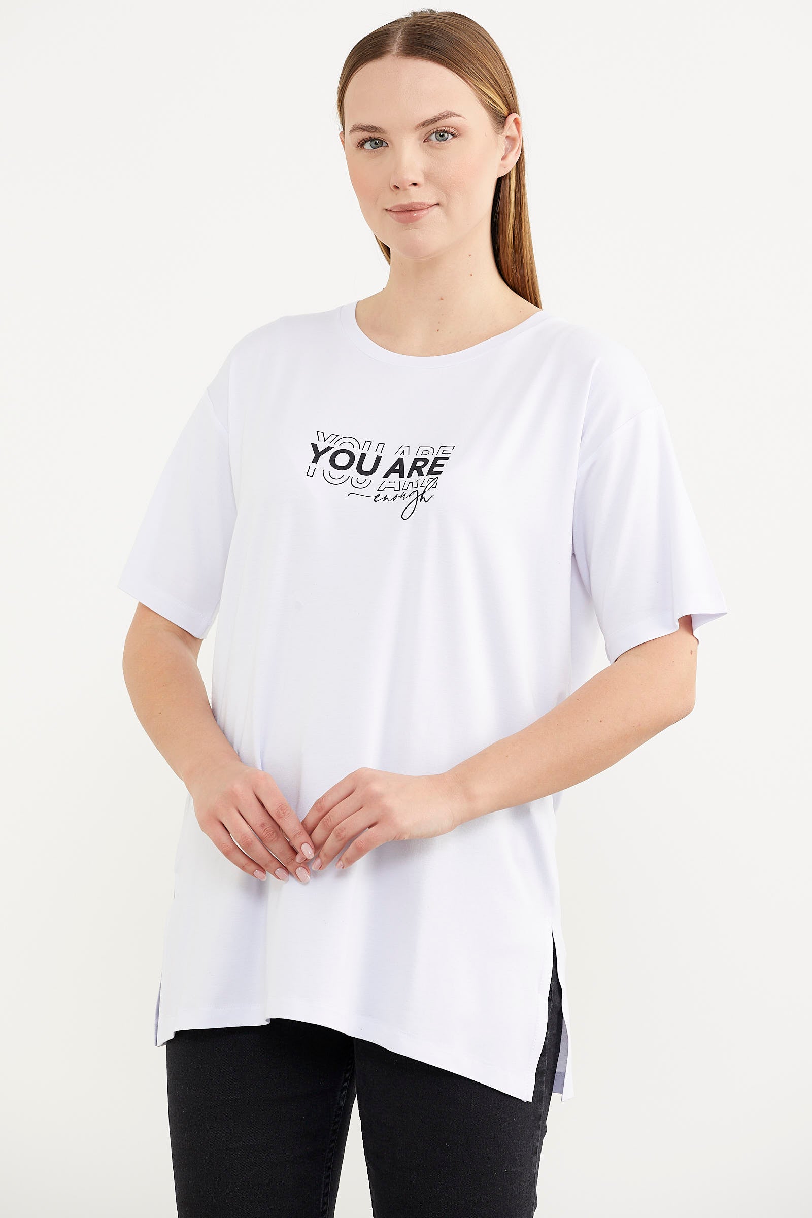 Büyük Beden Baskılı Bluz - Beyaz (2) Sementa