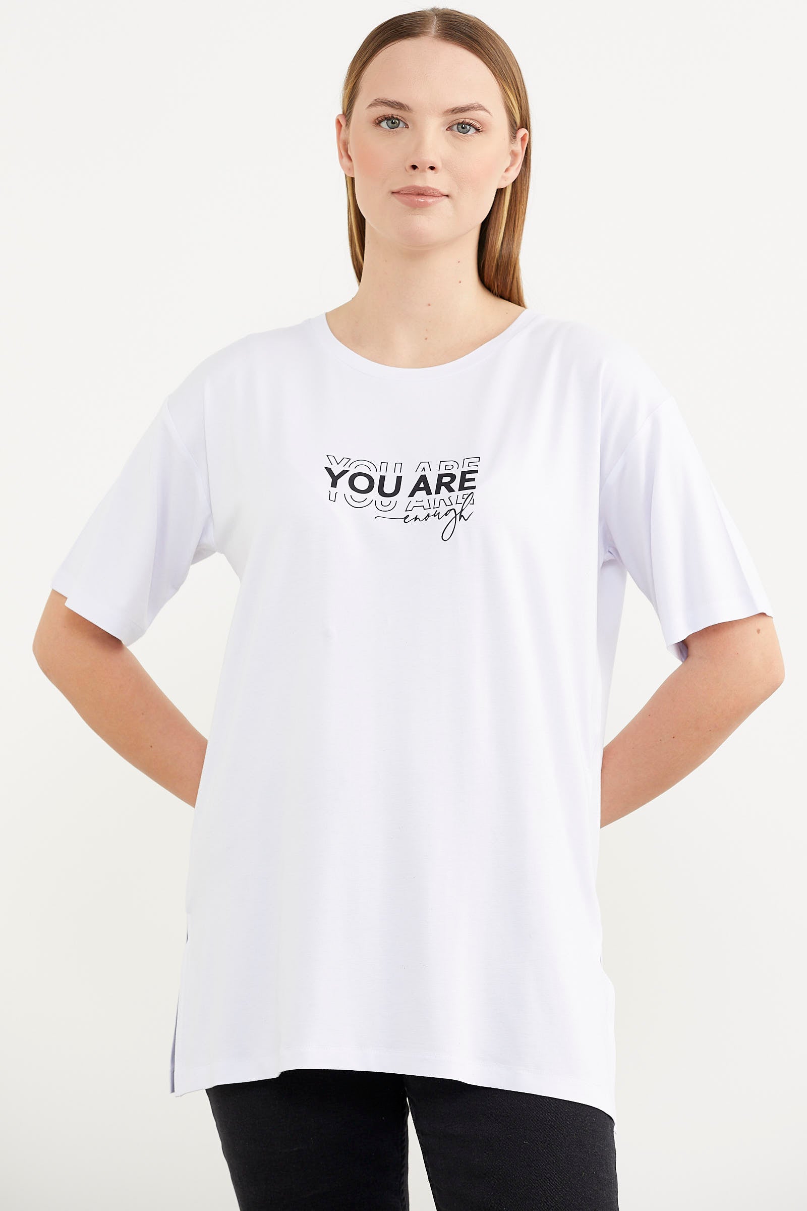 Büyük Beden Baskılı Bluz - Beyaz (3) Sementa