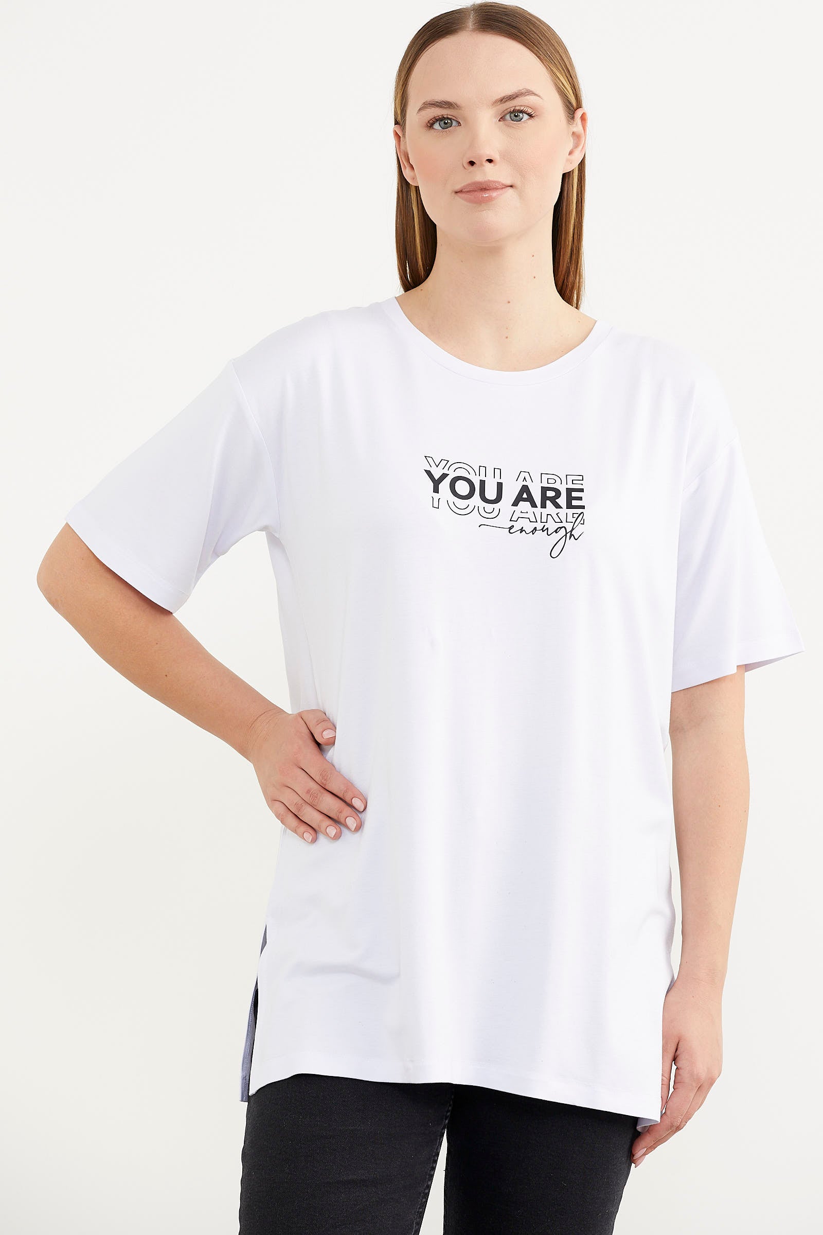 Büyük Beden Baskılı Bluz - Beyaz (4) Sementa