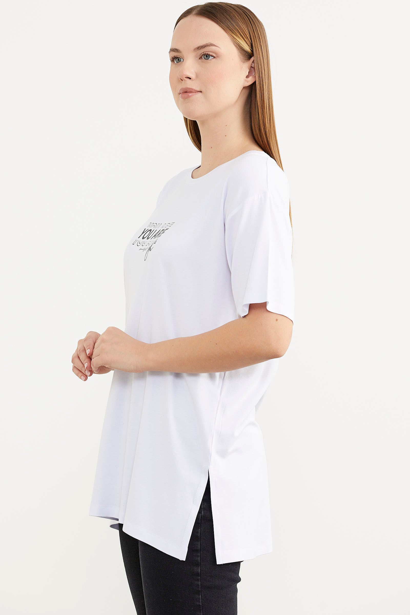 Büyük Beden Baskılı Bluz - Beyaz (5) Sementa