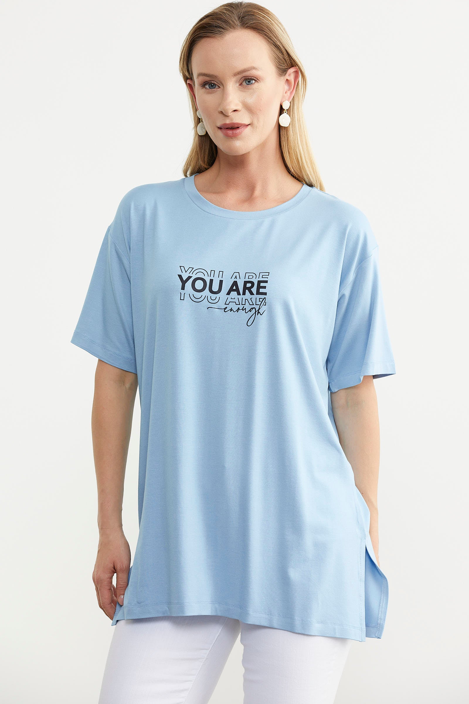 Büyük Beden Baskılı Bluz - Mavi (3) Sementa