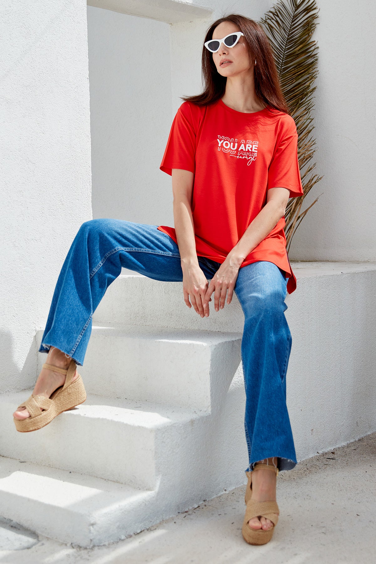 Büyük Beden Baskılı Bluz - Mercan (2) Sementa