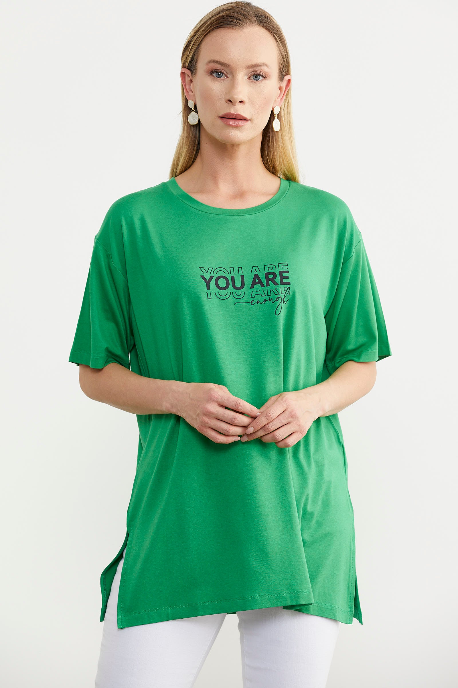 Büyük Beden Baskılı Bluz - Yeşil (3) Sementa