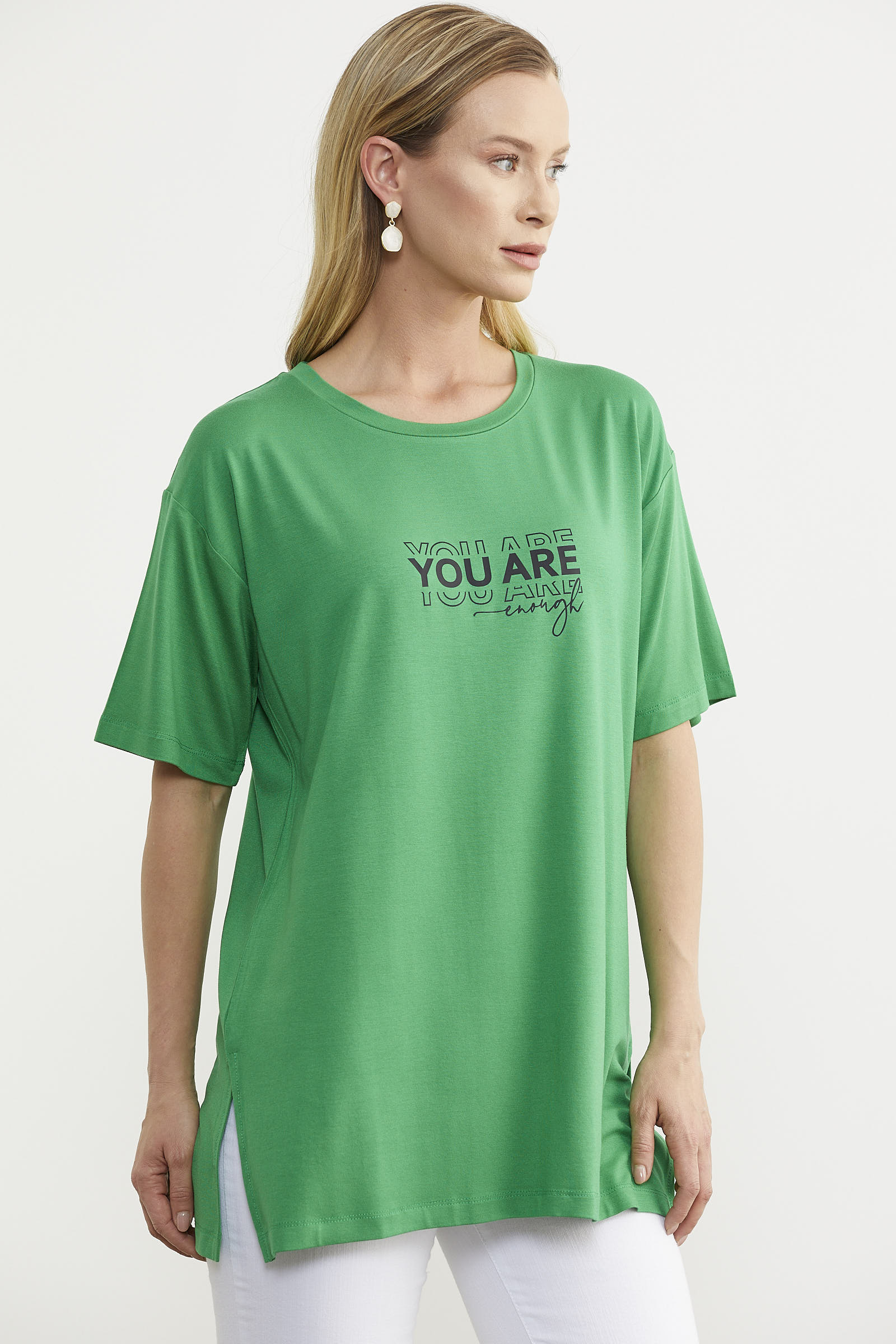 Büyük Beden Baskılı Bluz - Yeşil (4) Sementa