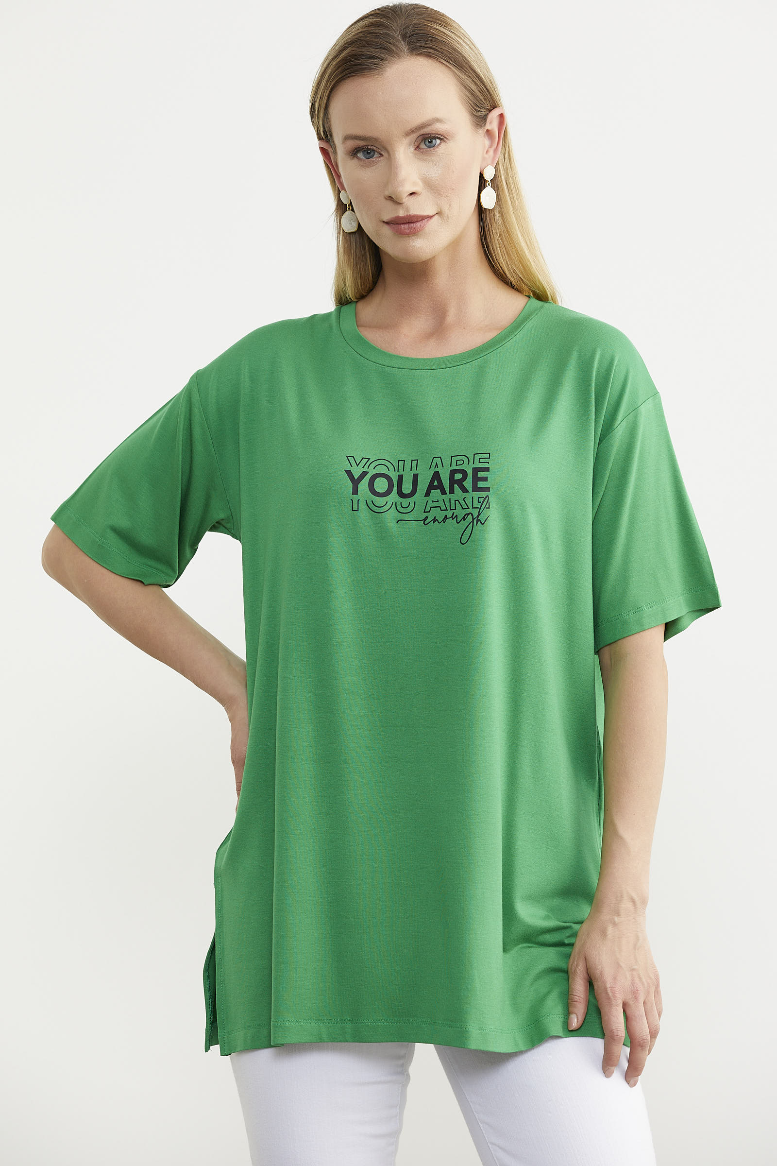 Büyük Beden Baskılı Bluz - Yeşil (5) Sementa