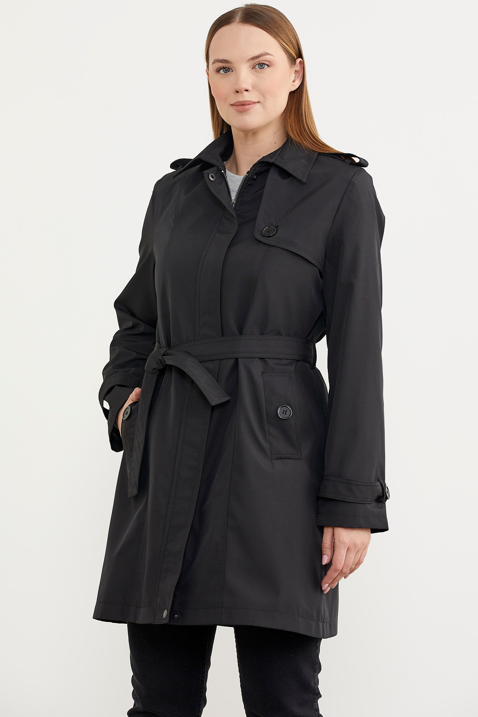 Büyük Beden Belden Bağlamalı Trençkot - Siyah (3) Sementa