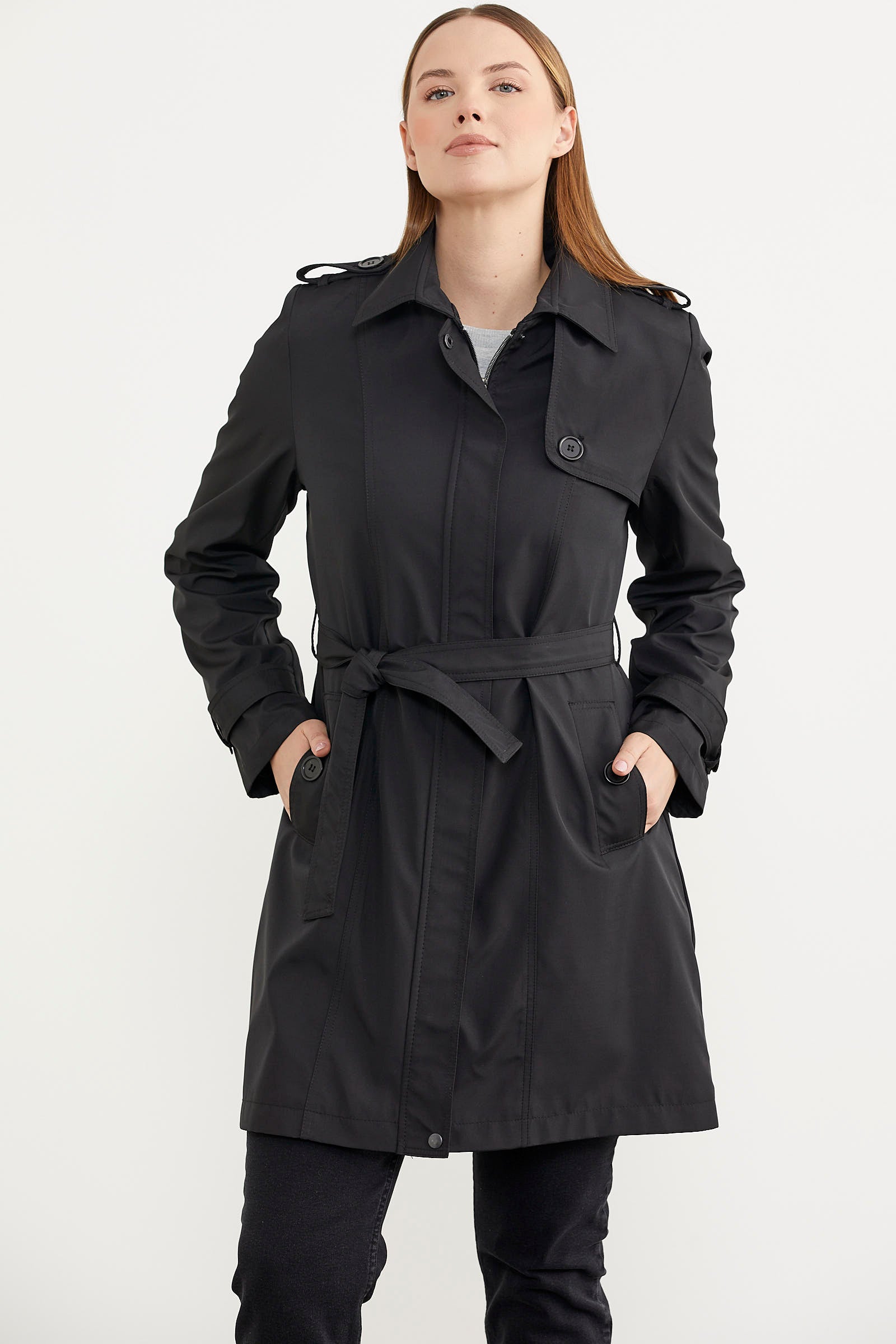 Büyük Beden Belden Bağlamalı Trençkot - Siyah (5) Sementa