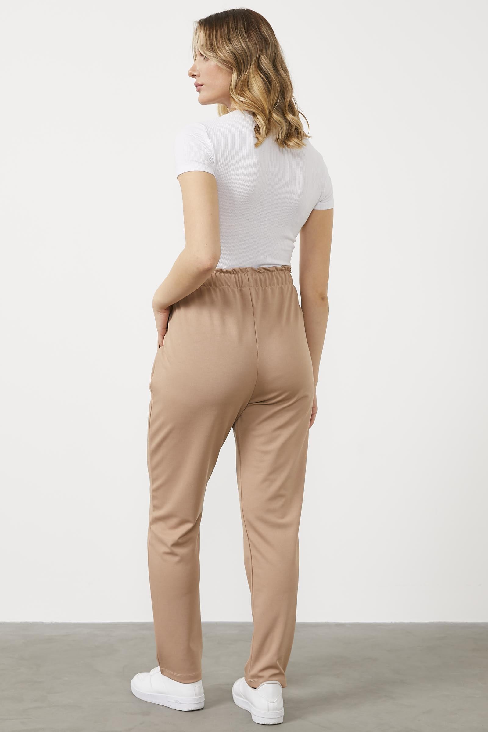 Büyük Beden Beli Lastikli Eşofman Altı - Bej (5) Sementa