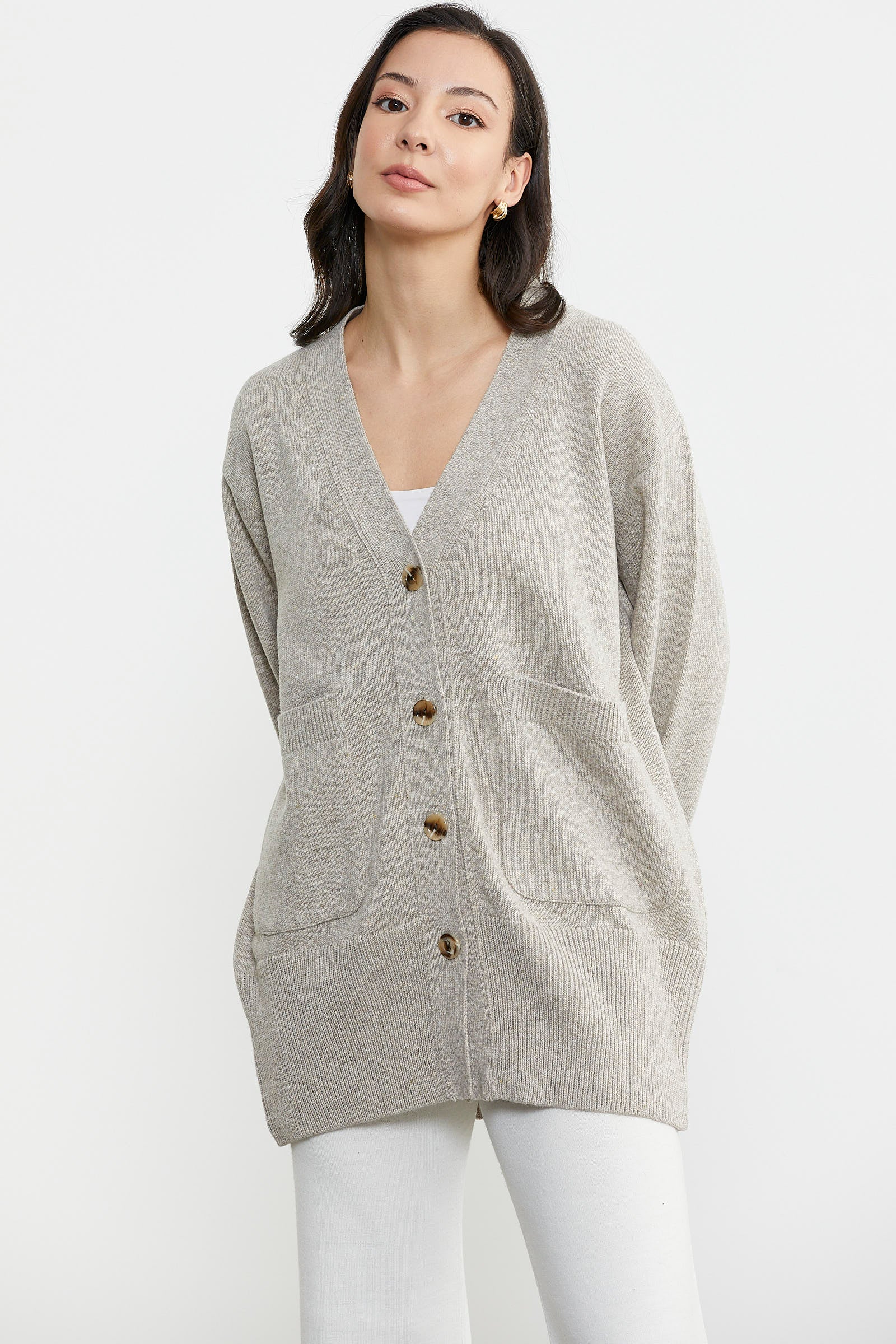 Büyük Beden Cepli Triko Hırka - Vizon (4) Sementa