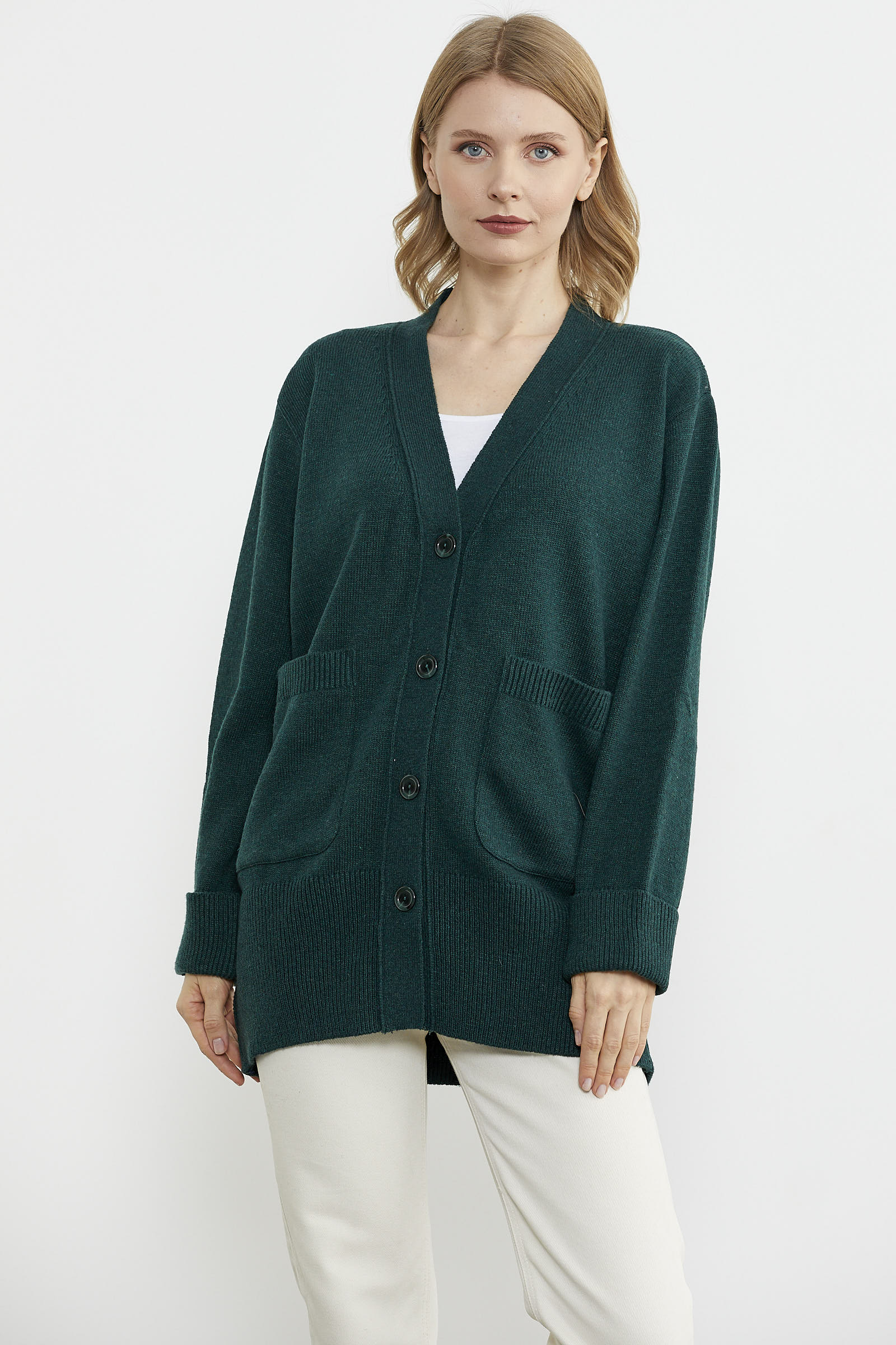 Büyük Beden Cepli Triko Hırka - Yeşil (4) Sementa