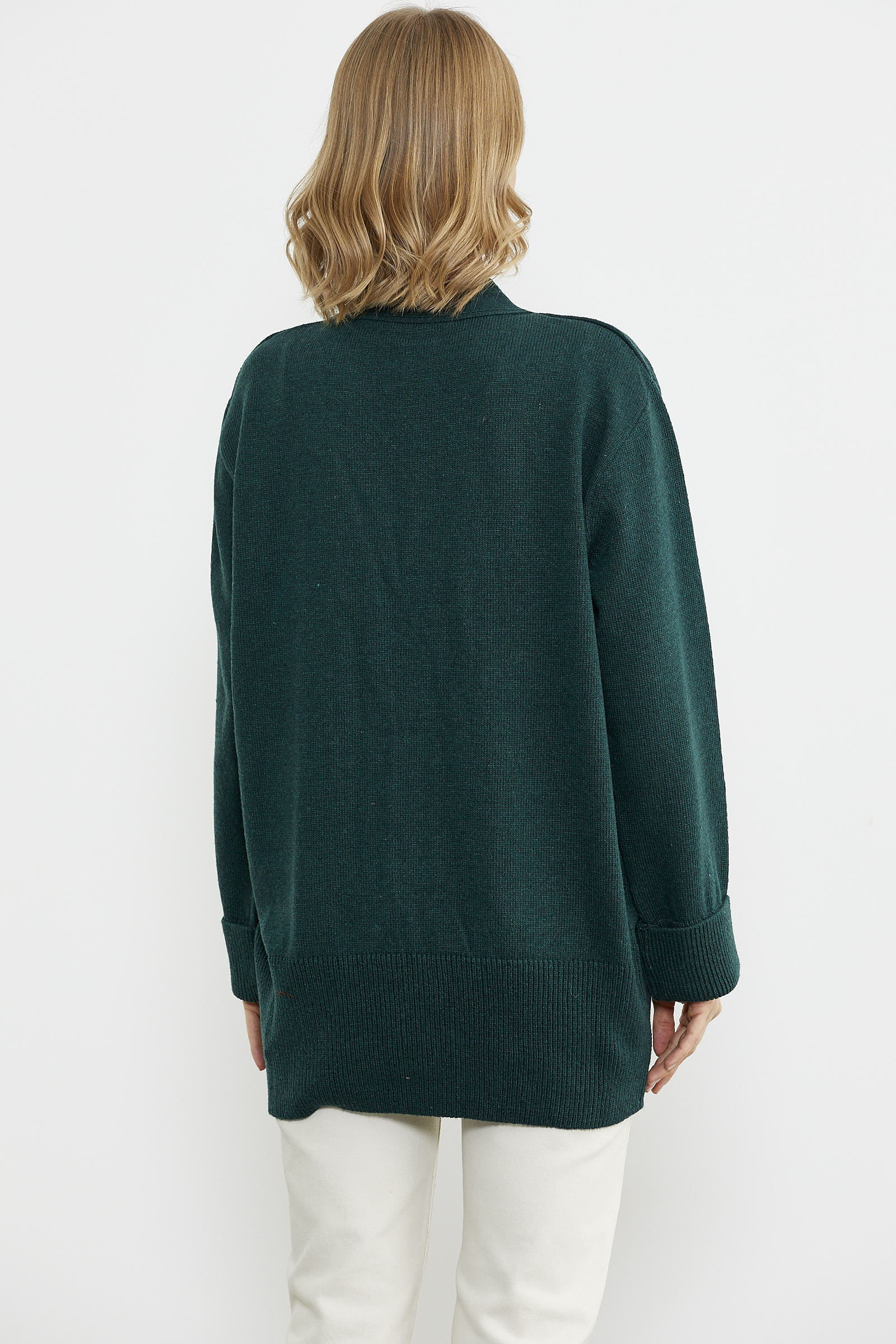 Büyük Beden Cepli Triko Hırka - Yeşil (5) Sementa