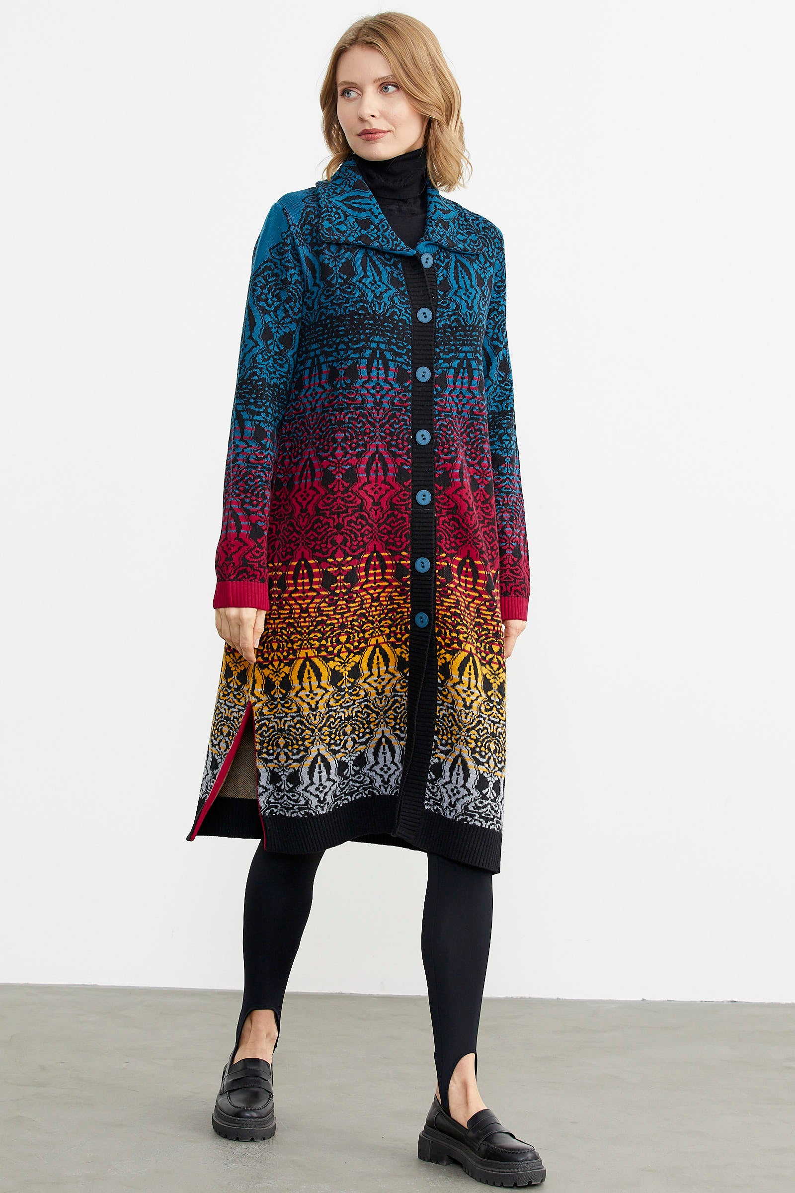 Büyük Beden Çok Renkli Uzun Triko Hırka - Siyah (2) Sementa