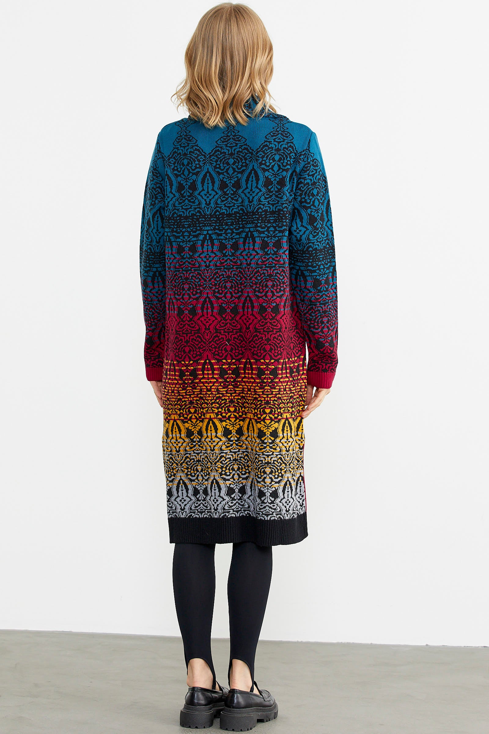 Büyük Beden Çok Renkli Uzun Triko Hırka - Siyah (6) Sementa