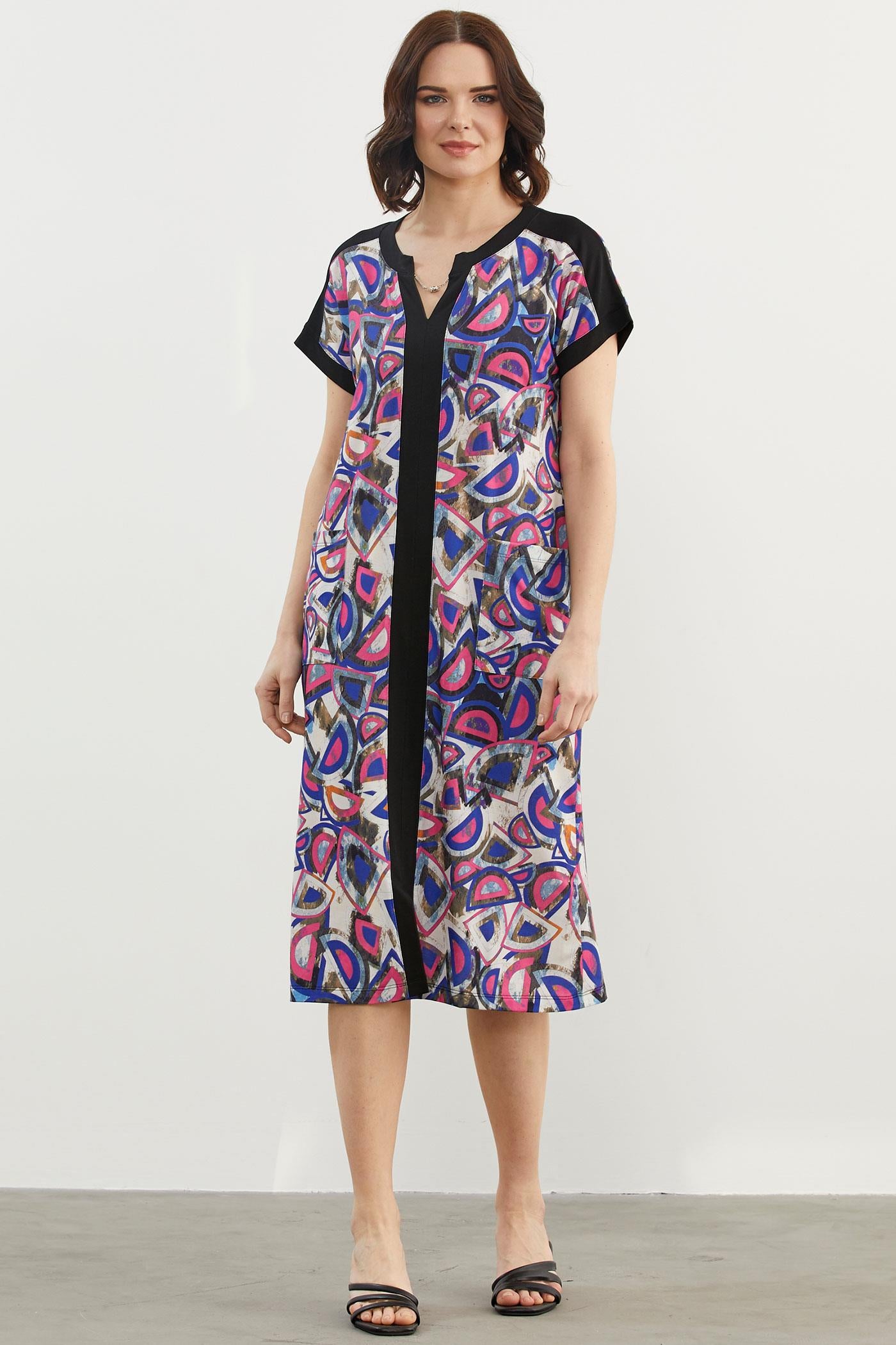 Büyük Beden Desenli Penye Elbise - Mor (1) Sementa