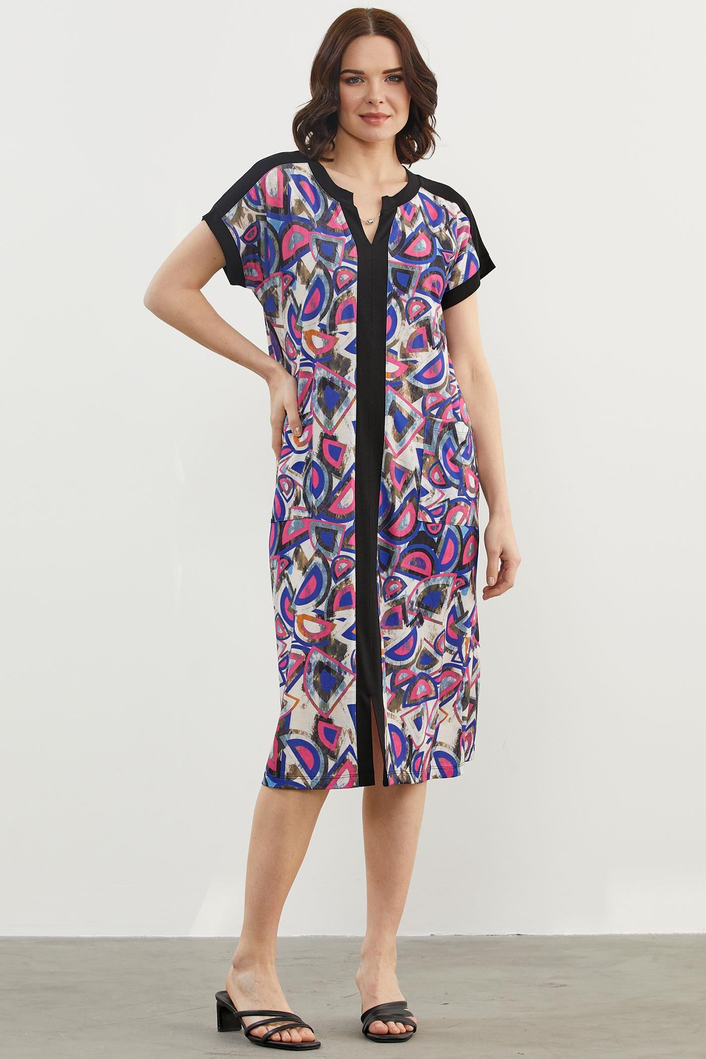 Büyük Beden Desenli Penye Elbise - Mor (2) Sementa