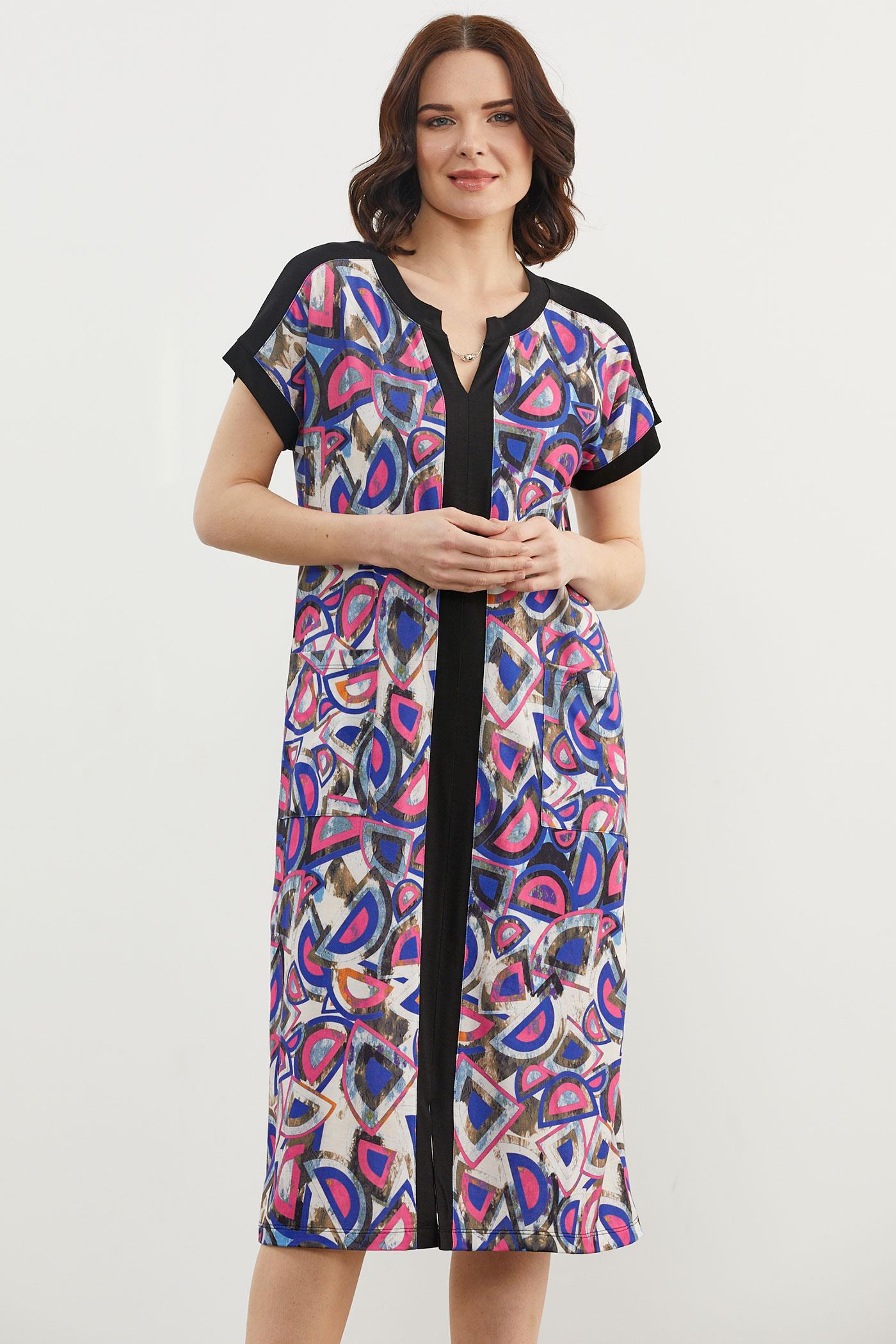 Büyük Beden Desenli Penye Elbise - Mor (3) Sementa