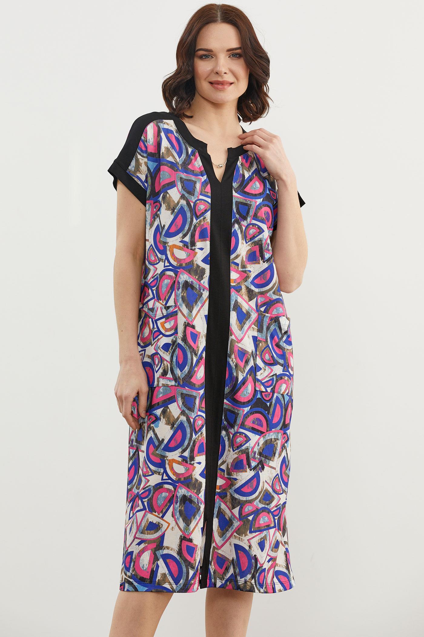 Büyük Beden Desenli Penye Elbise - Mor (4) Sementa