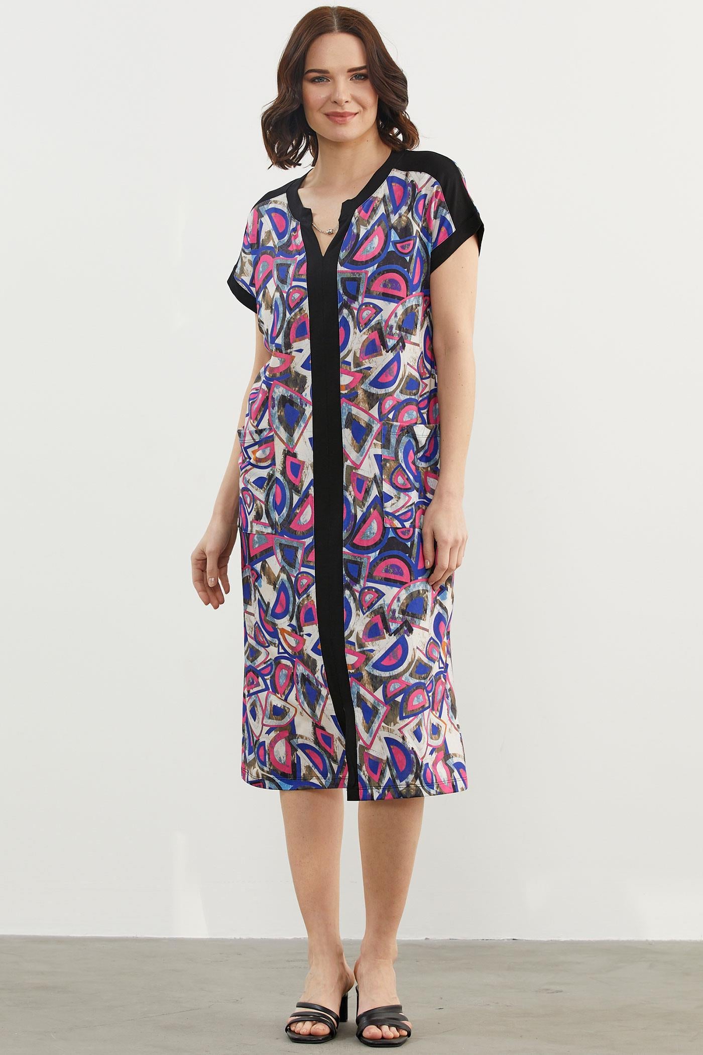 Büyük Beden Desenli Penye Elbise - Mor (5) Sementa