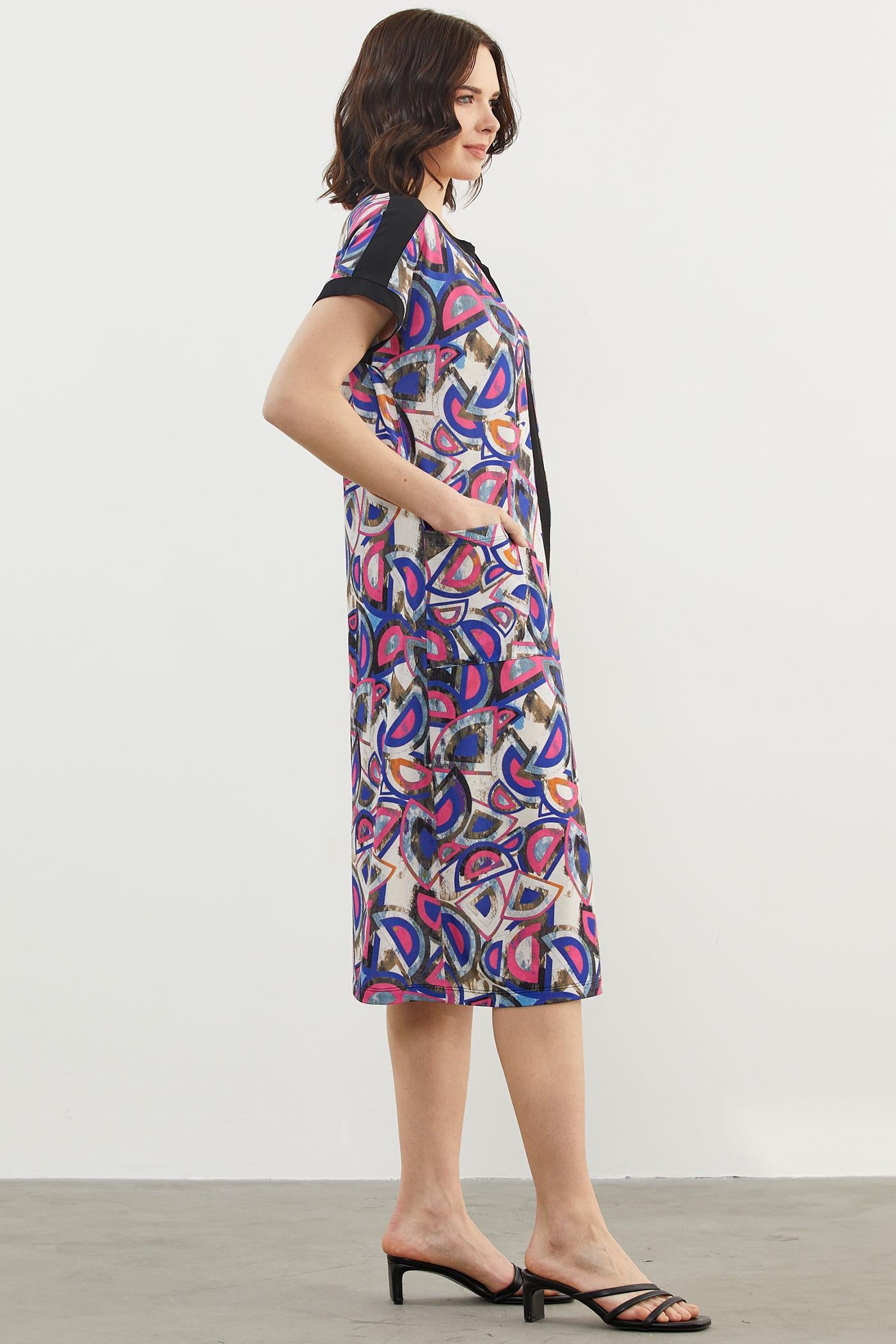 Büyük Beden Desenli Penye Elbise - Mor (6) Sementa