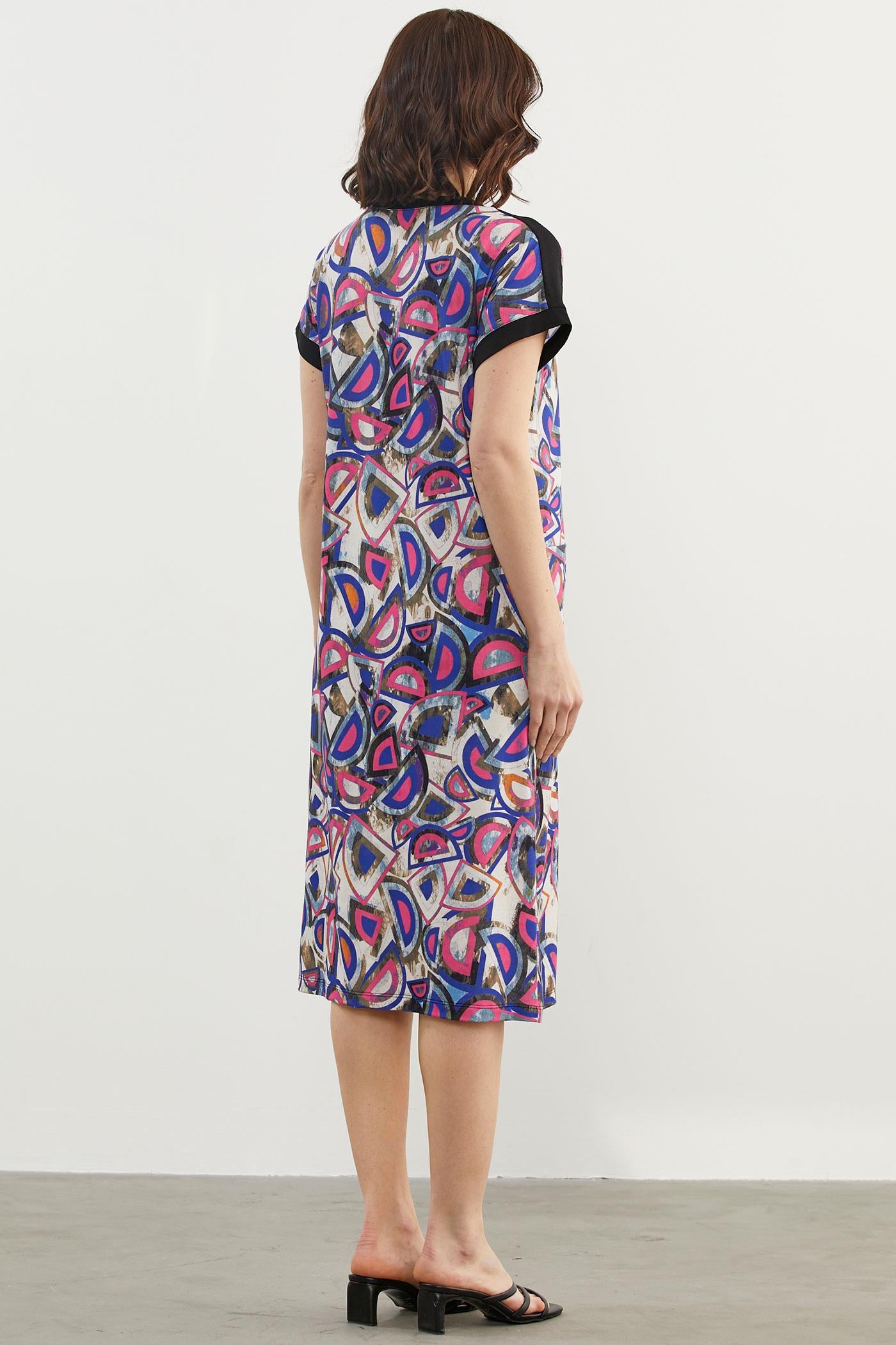 Büyük Beden Desenli Penye Elbise - Mor (7) Sementa